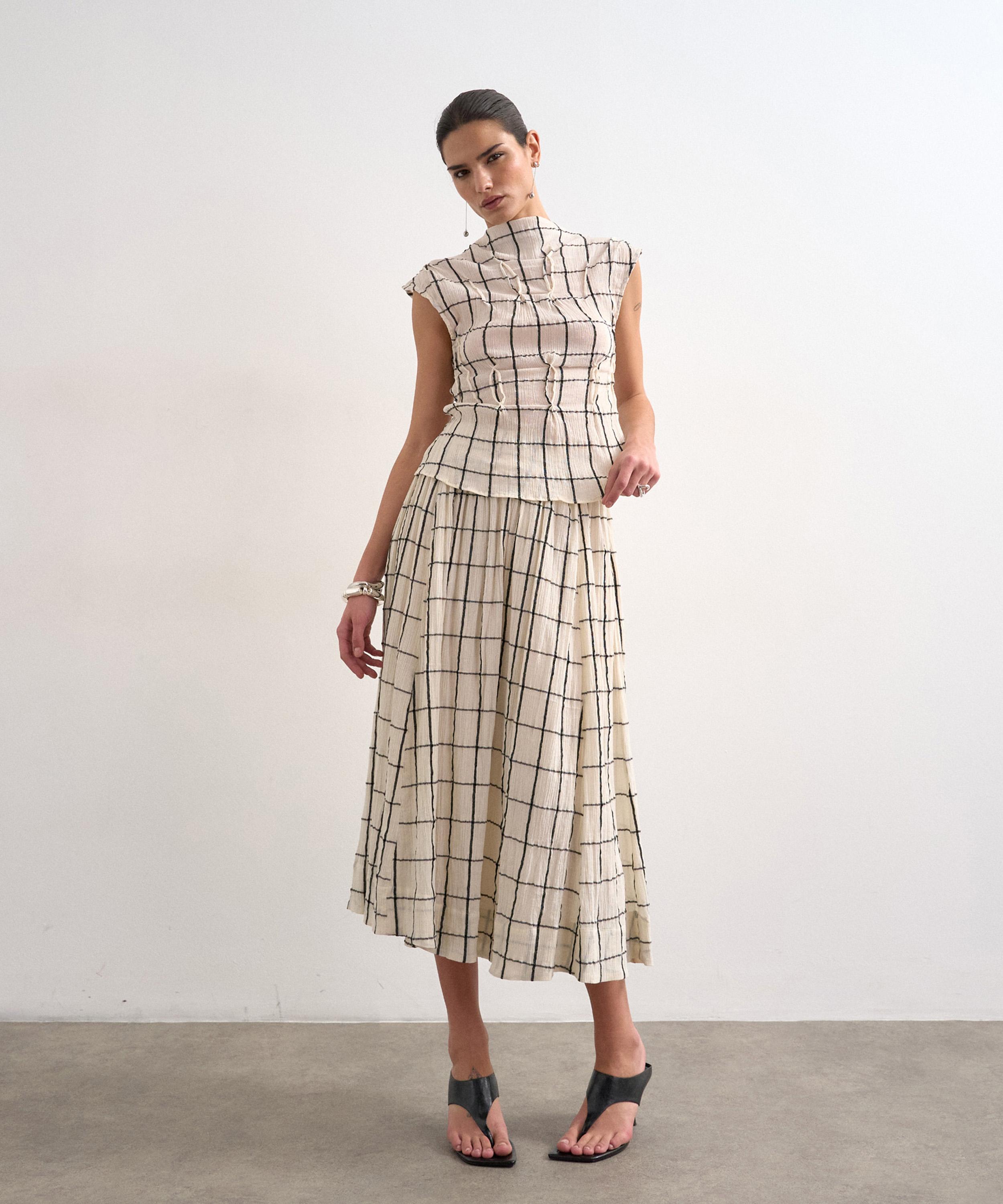 TOPSHOP - Window Pane Check Drop Waist Saloon Maxi Skirt