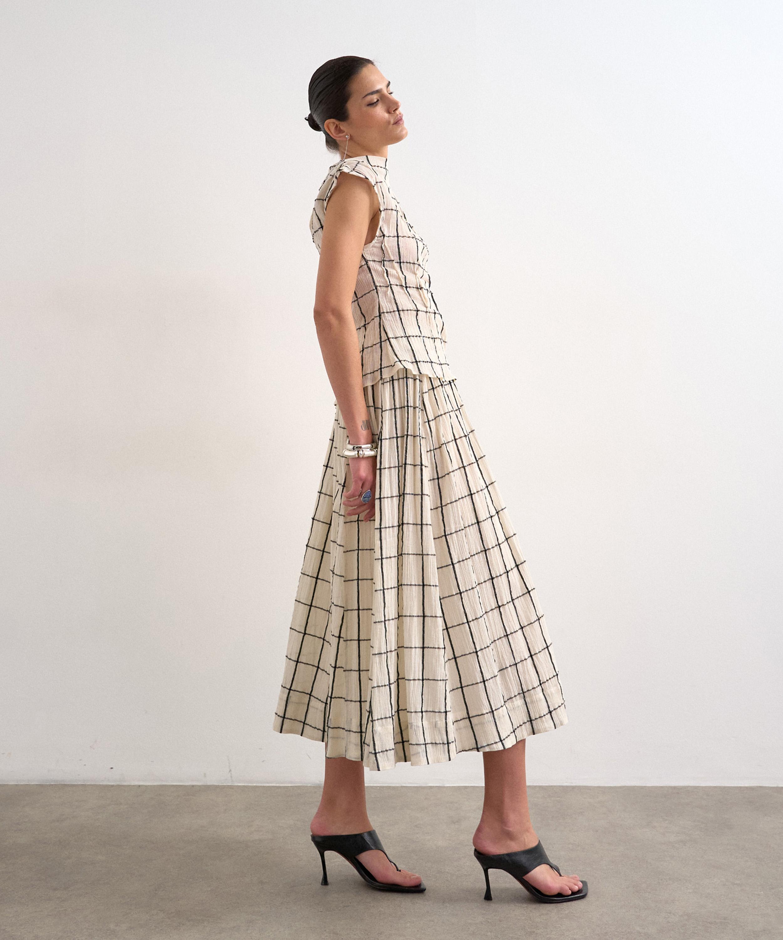 TOPSHOP - Window Pane Check Drop Waist Saloon Maxi Skirt image number 3