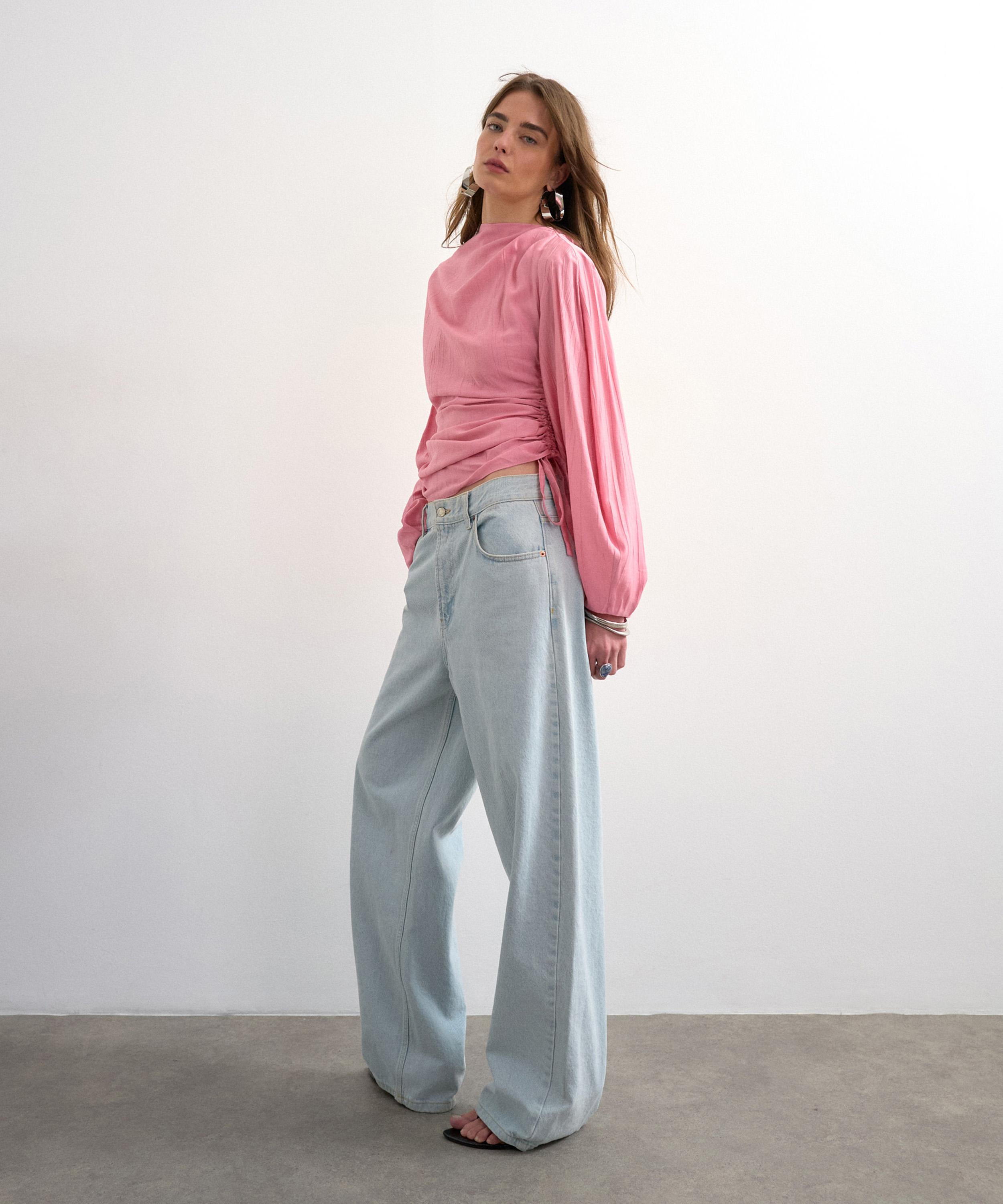 TOPSHOP - Pink Long-Sleeve Ruched Side Top image number 1