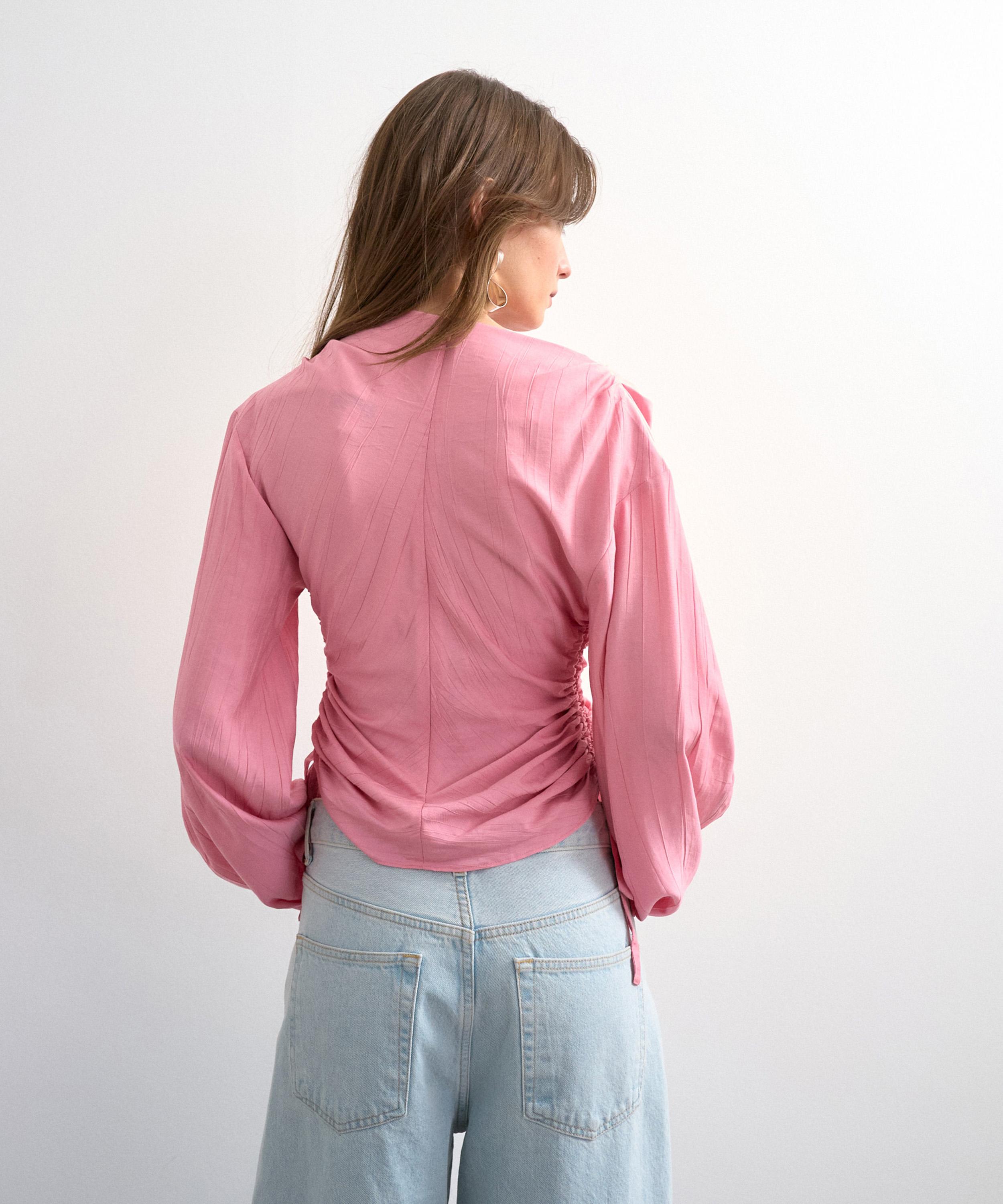 TOPSHOP - Pink Long-Sleeve Ruched Side Top image number 2