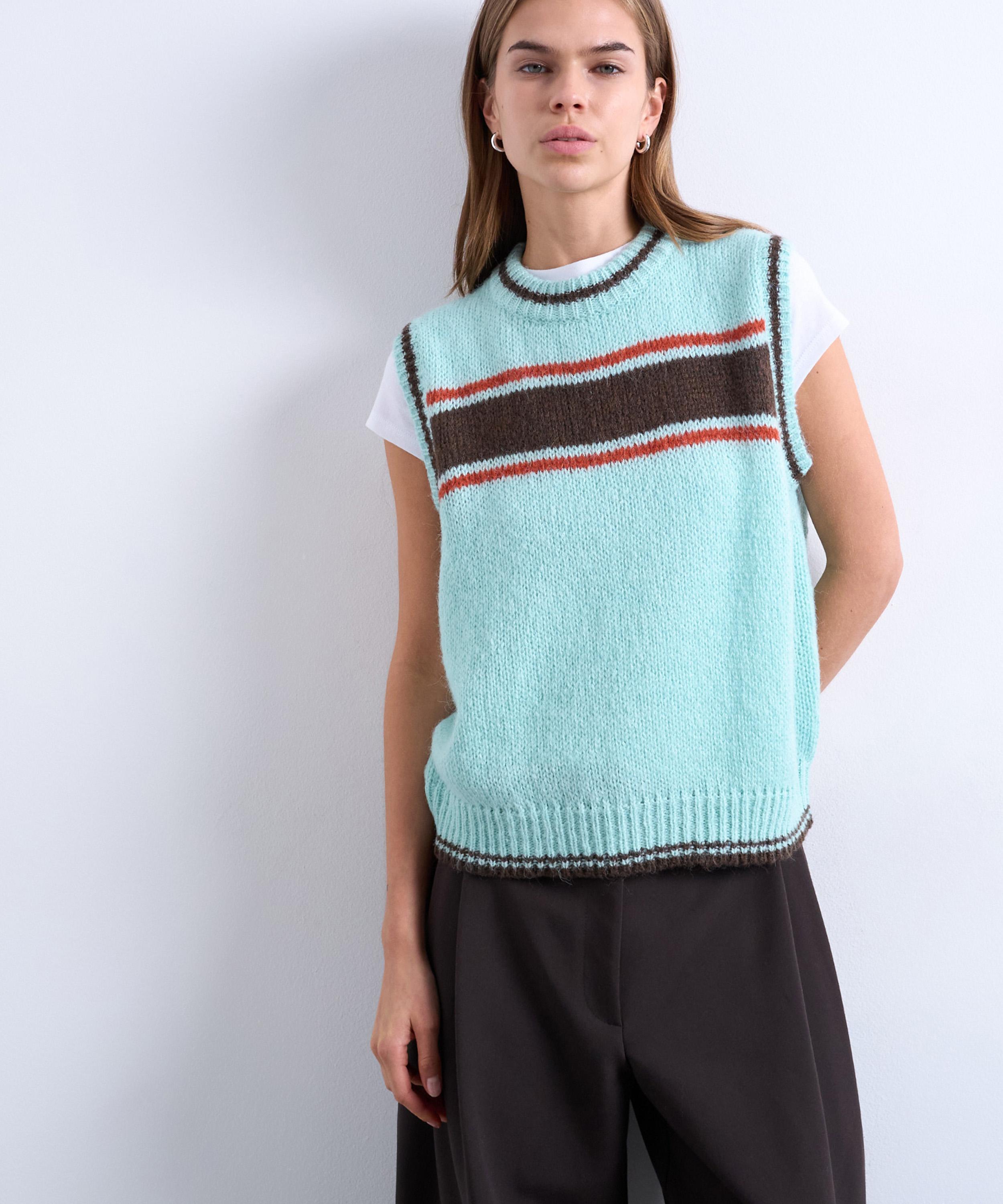 TOPSHOP - Turquoise Knitted Vintage Stripe Vest