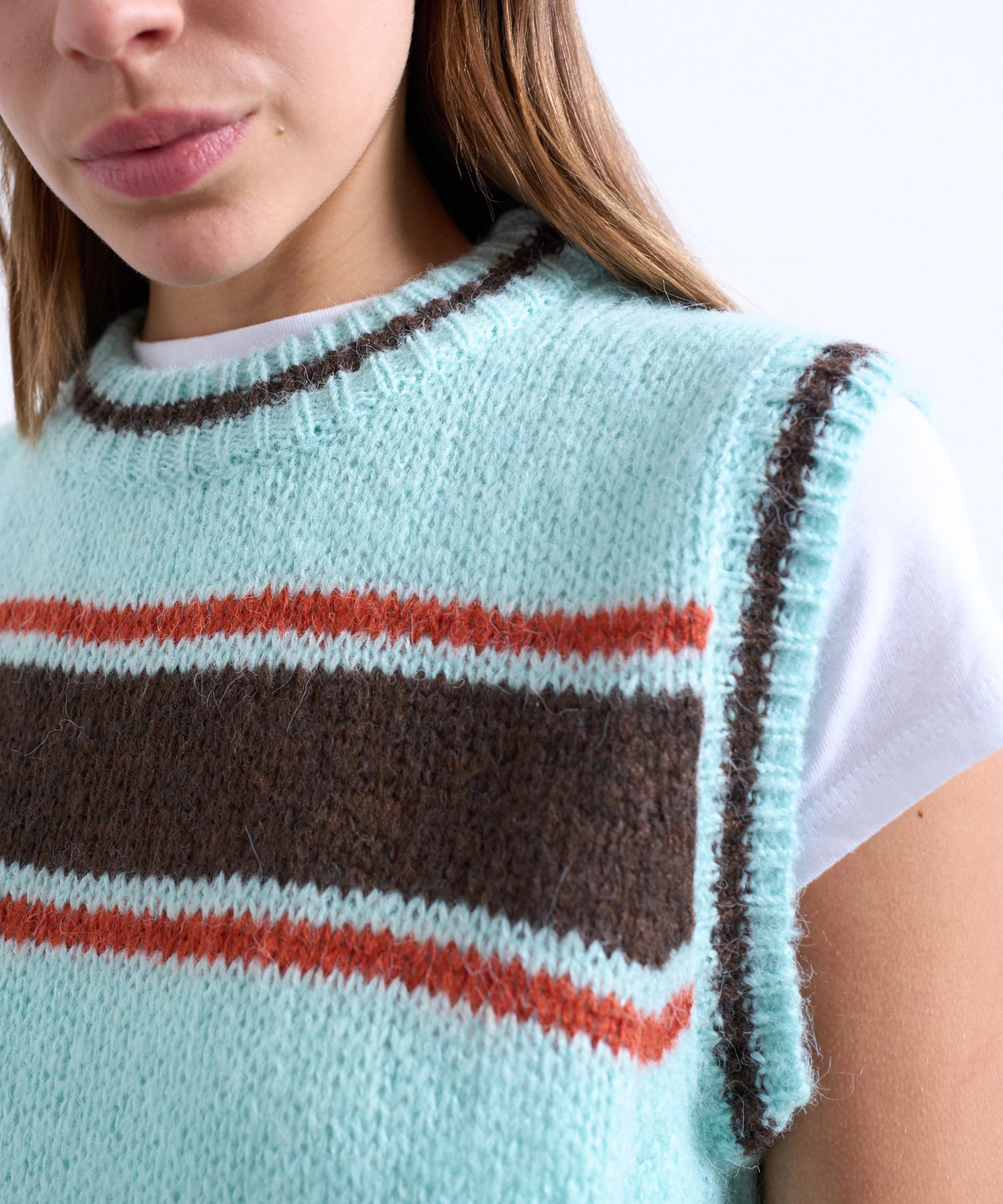 TOPSHOP - Turquoise Knitted Vintage Stripe Vest image number 1