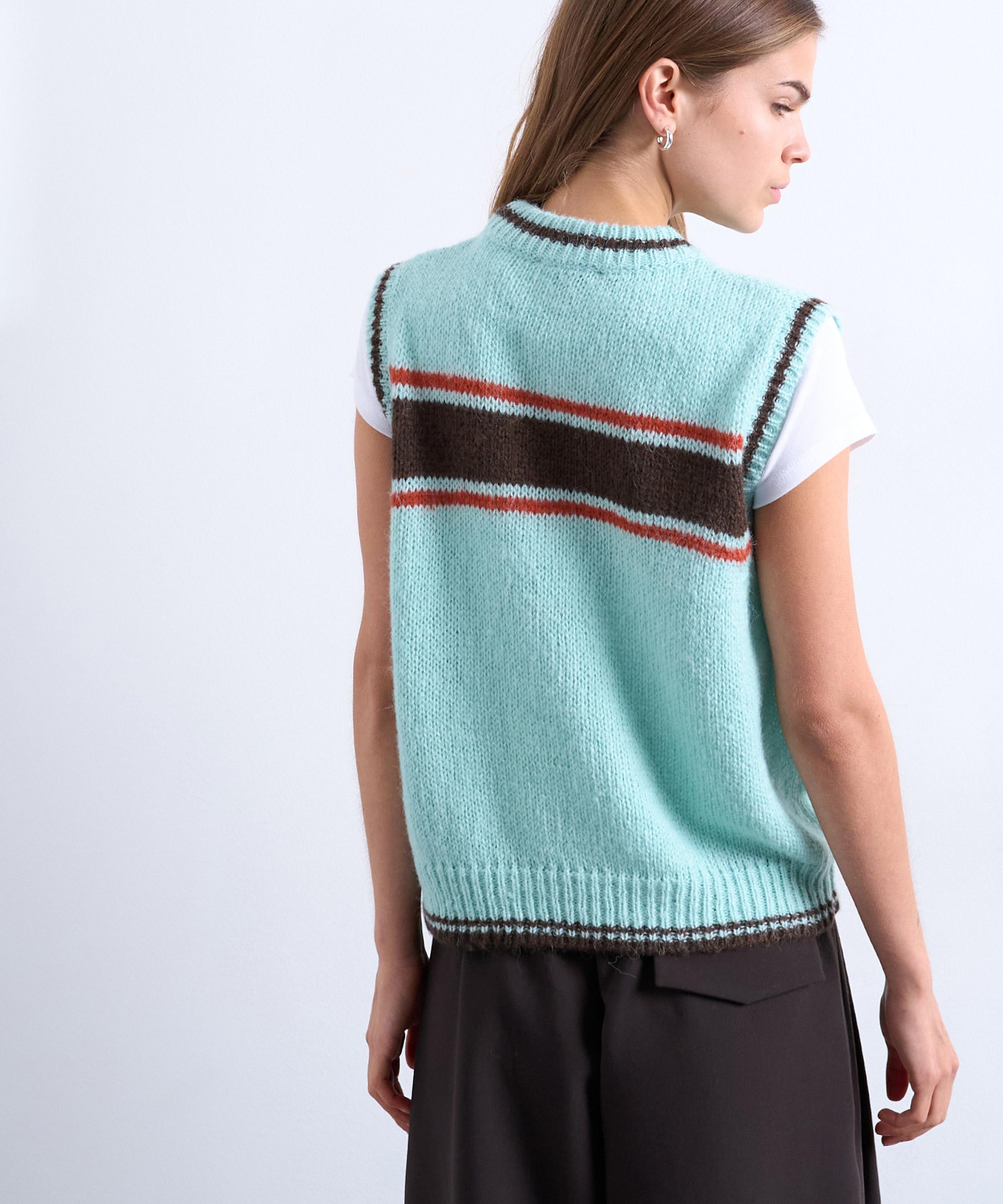 TOPSHOP - Turquoise Knitted Vintage Stripe Vest image number 3