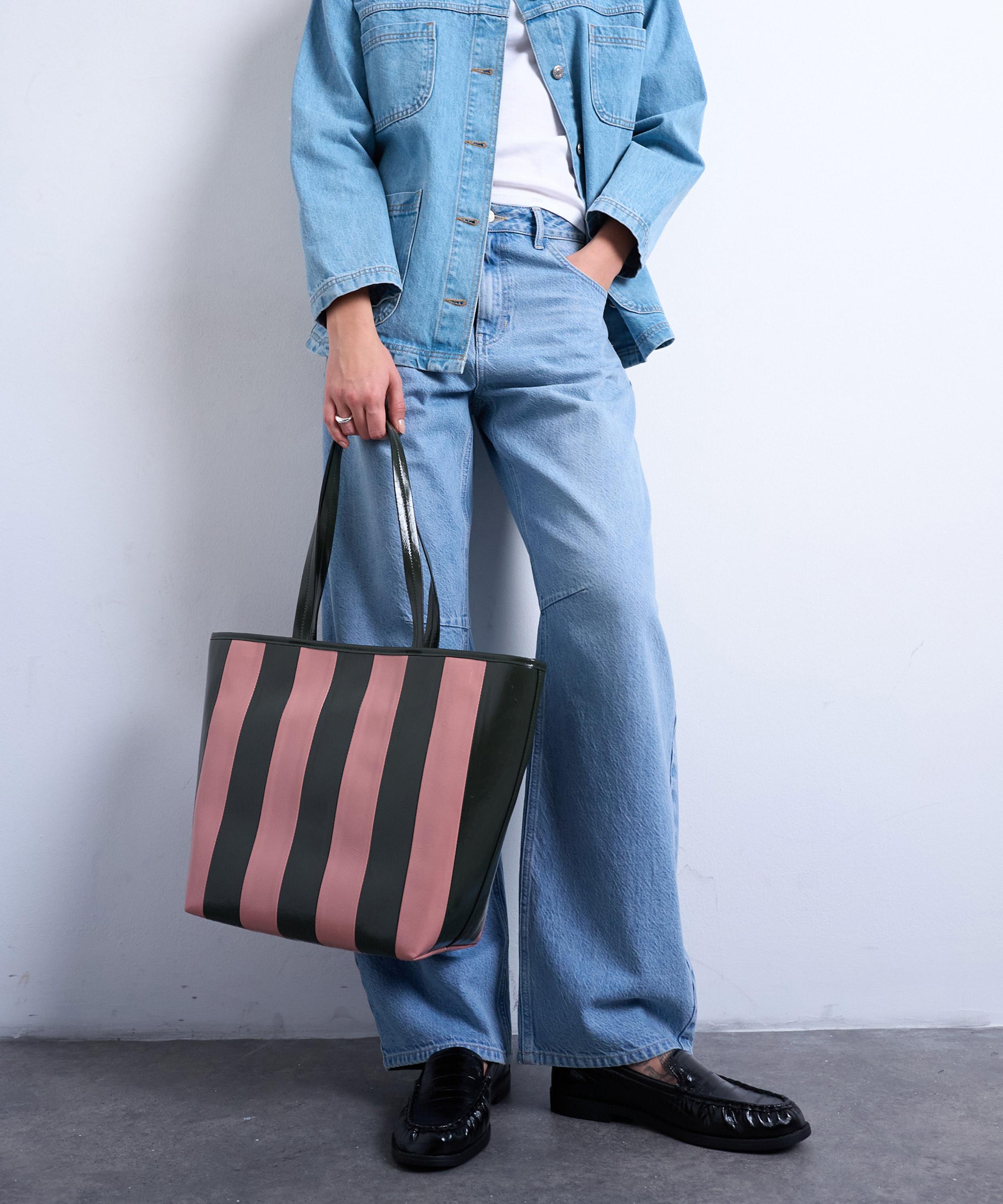 TOPSHOP - Stevie Striped Faux-Leather Tote Bag image number 1
