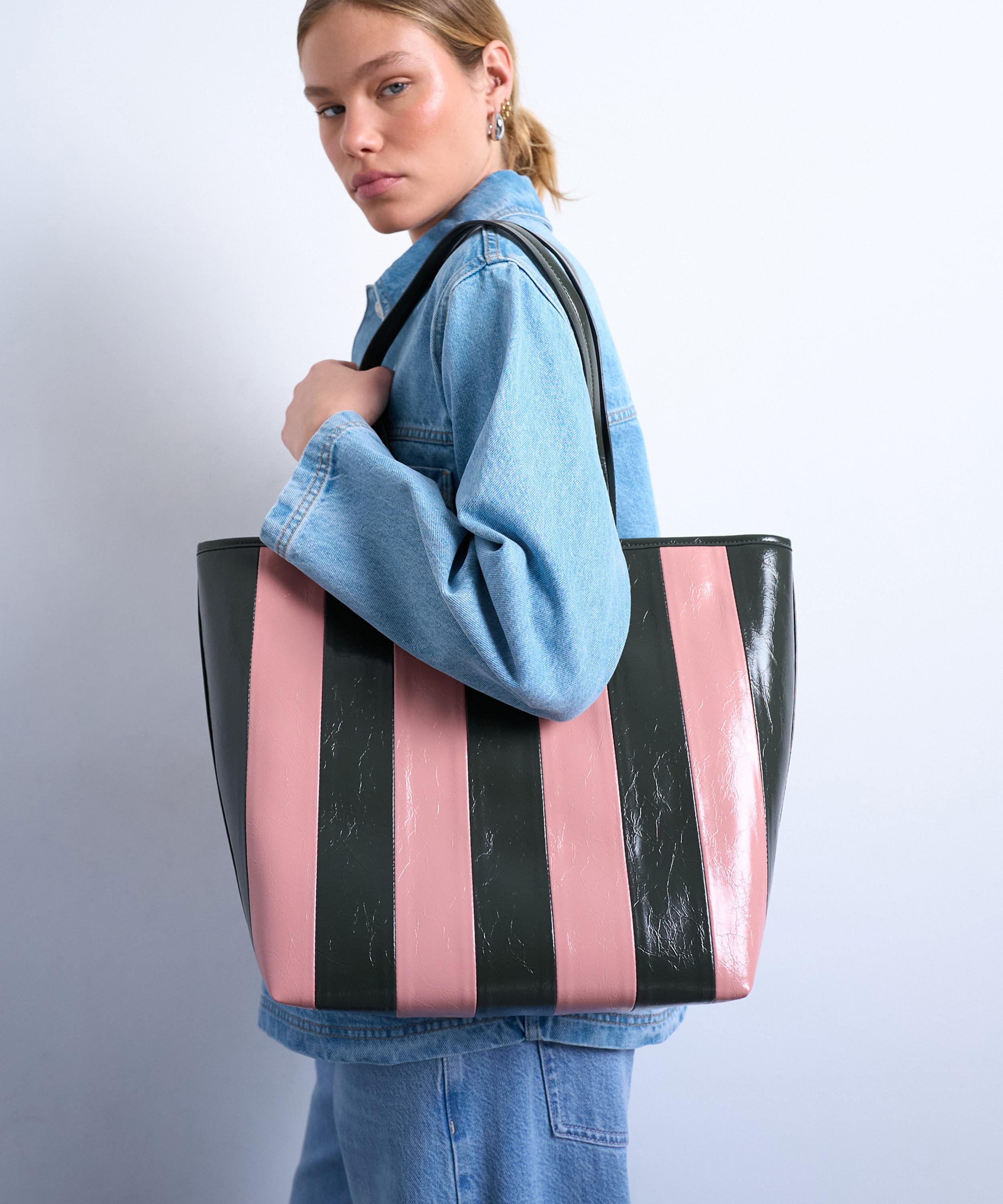 TOPSHOP - Stevie Striped Faux-Leather Tote Bag image number 2