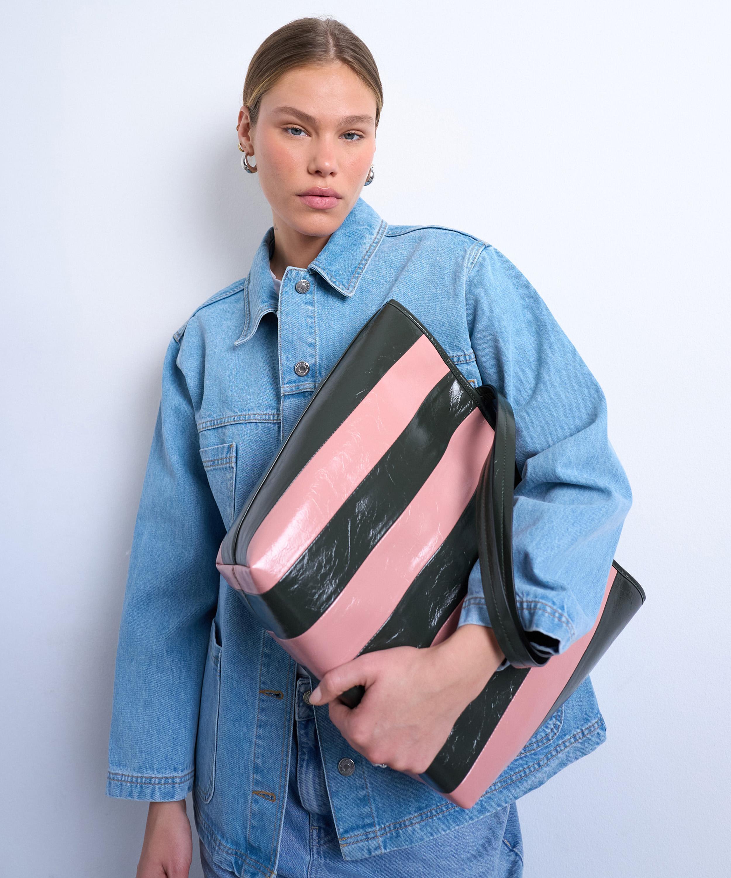 TOPSHOP - Stevie Striped Faux-Leather Tote Bag image number 3