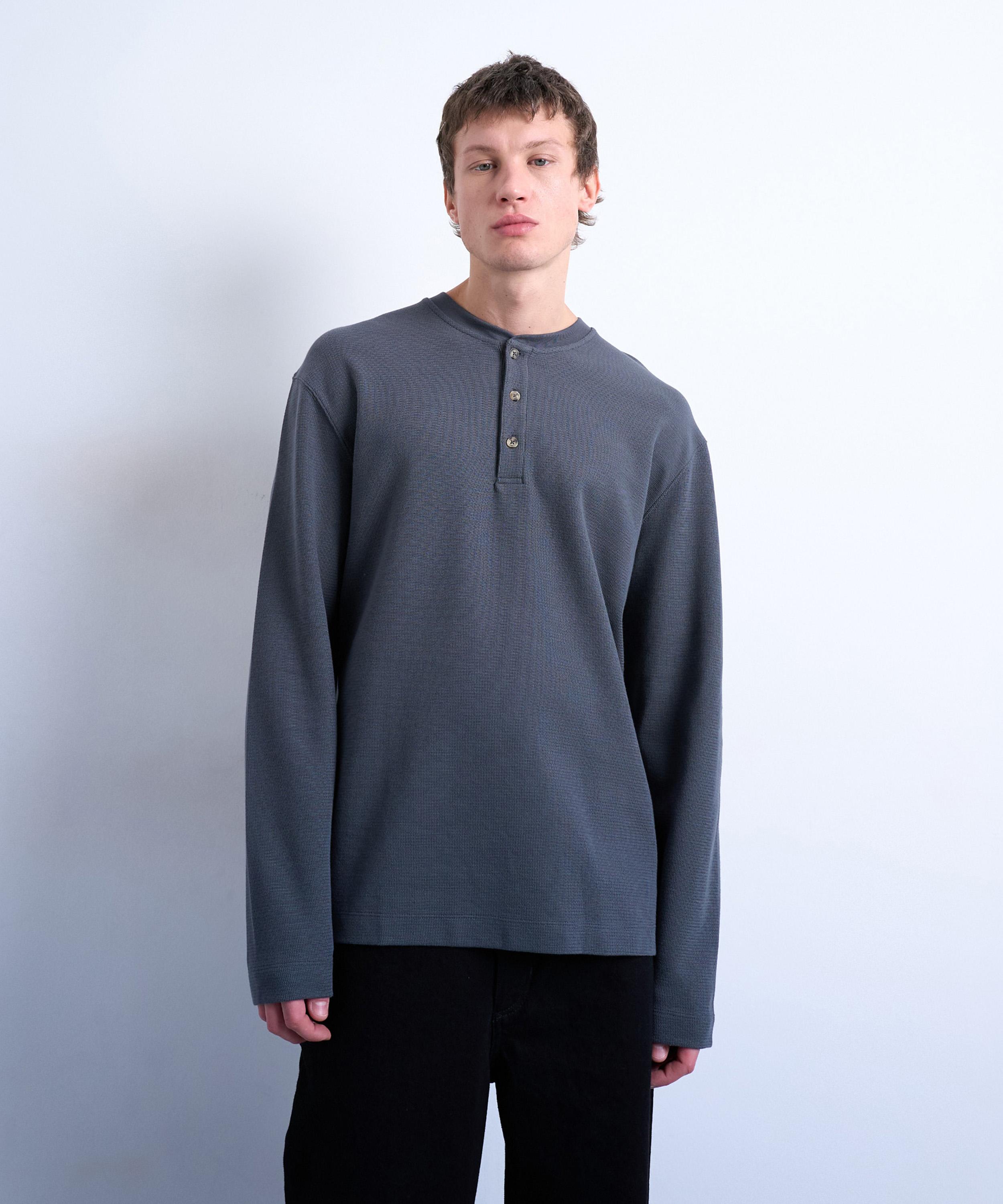 TOPMAN - Relaxed Fit Heavyweight Waffle Henley Top