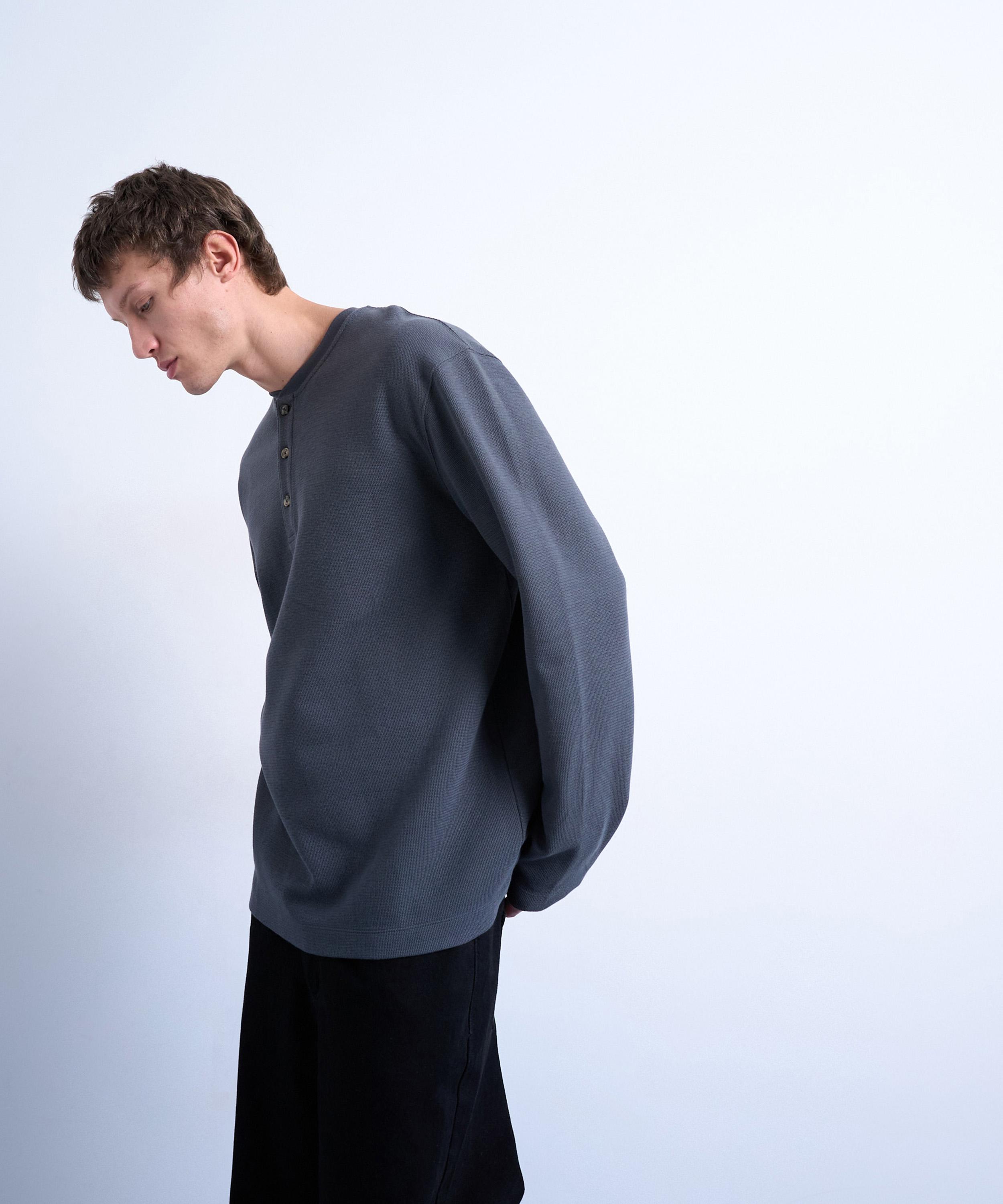 TOPMAN - Relaxed Fit Heavyweight Waffle Henley Top image number 2