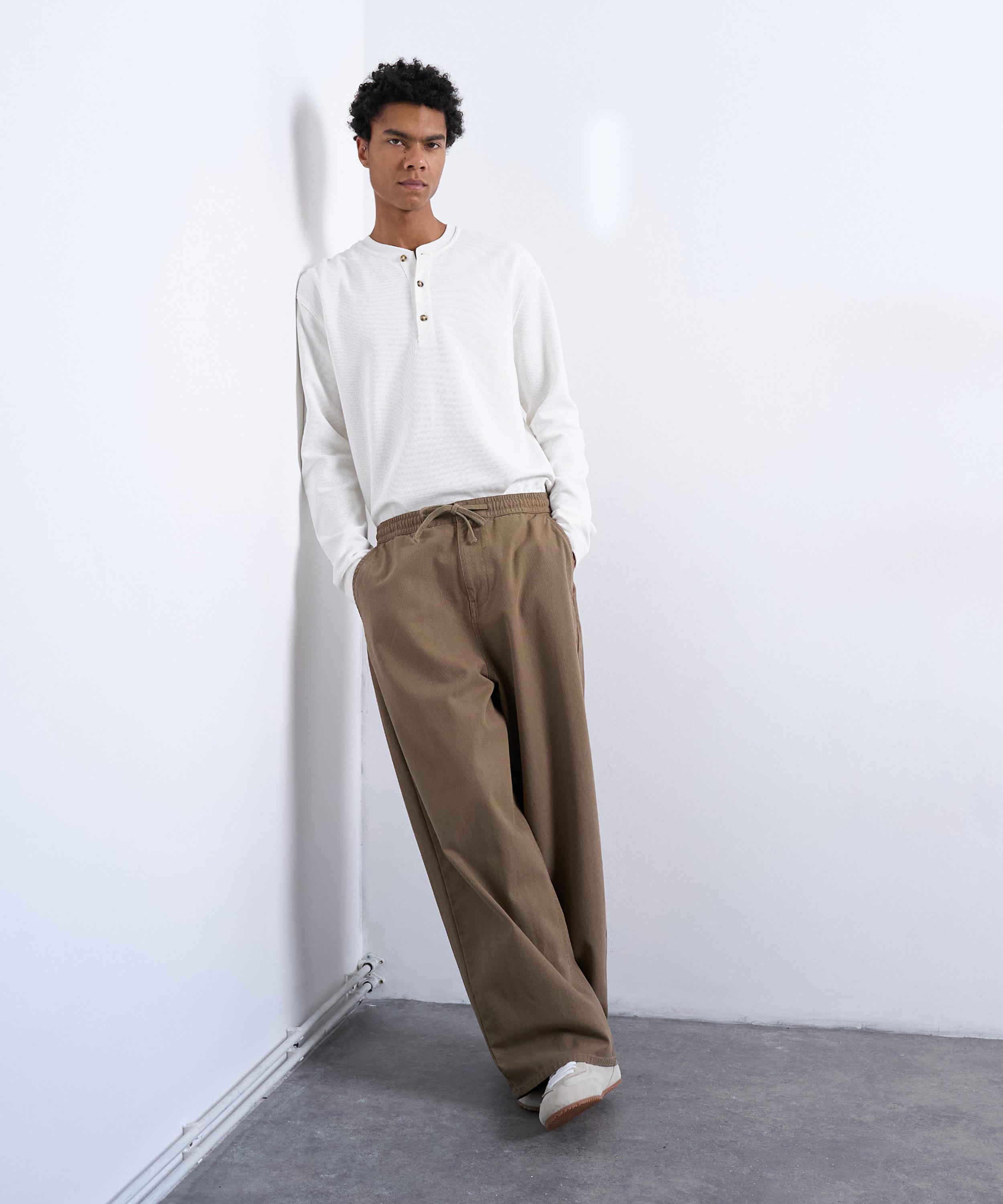 TOPMAN - Khaki Relaxed Herringbone Trousers