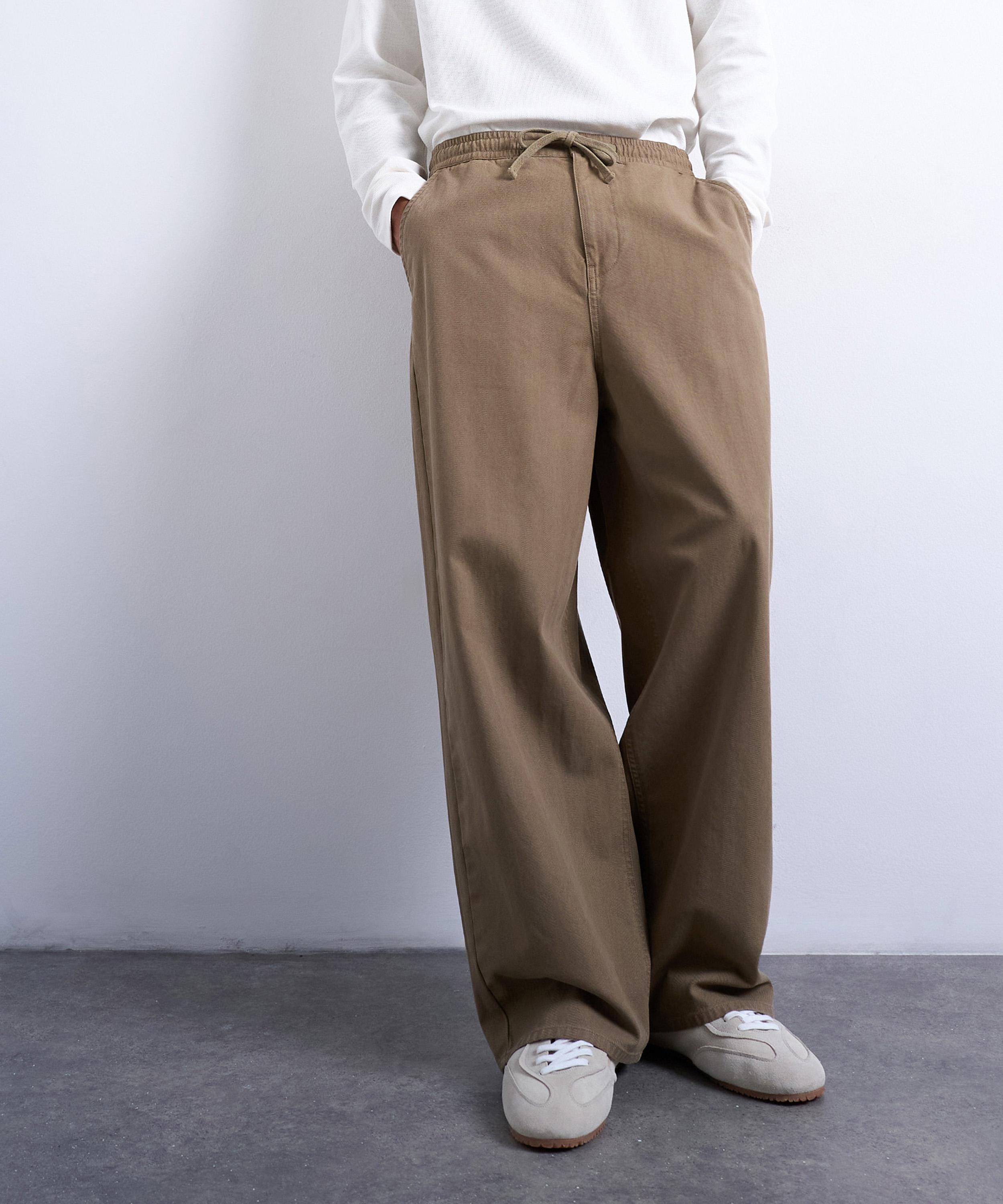 TOPMAN - Khaki Relaxed Herringbone Trousers image number 1