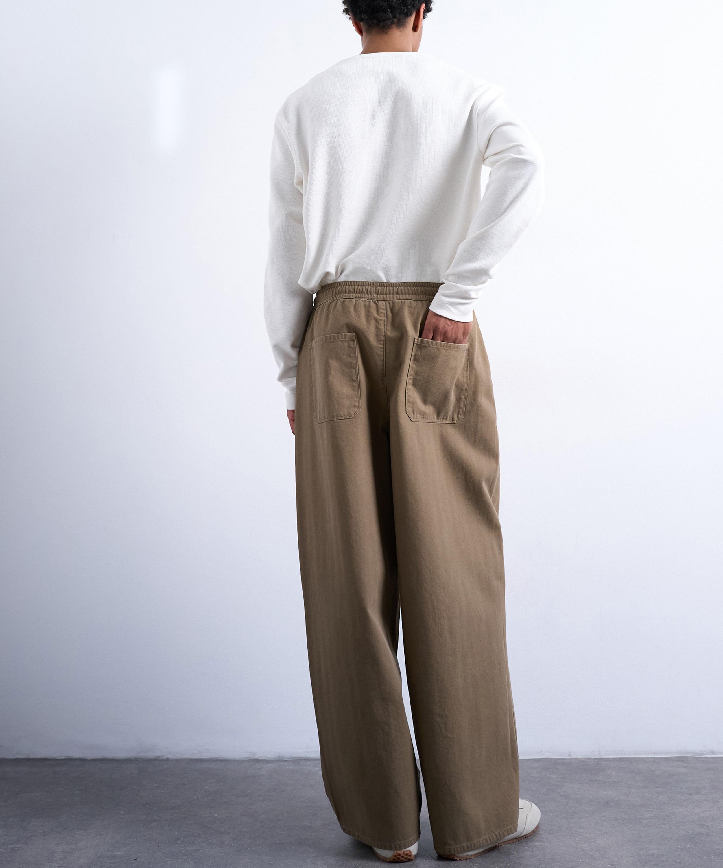 TOPMAN - Khaki Relaxed Herringbone Trousers image number 3