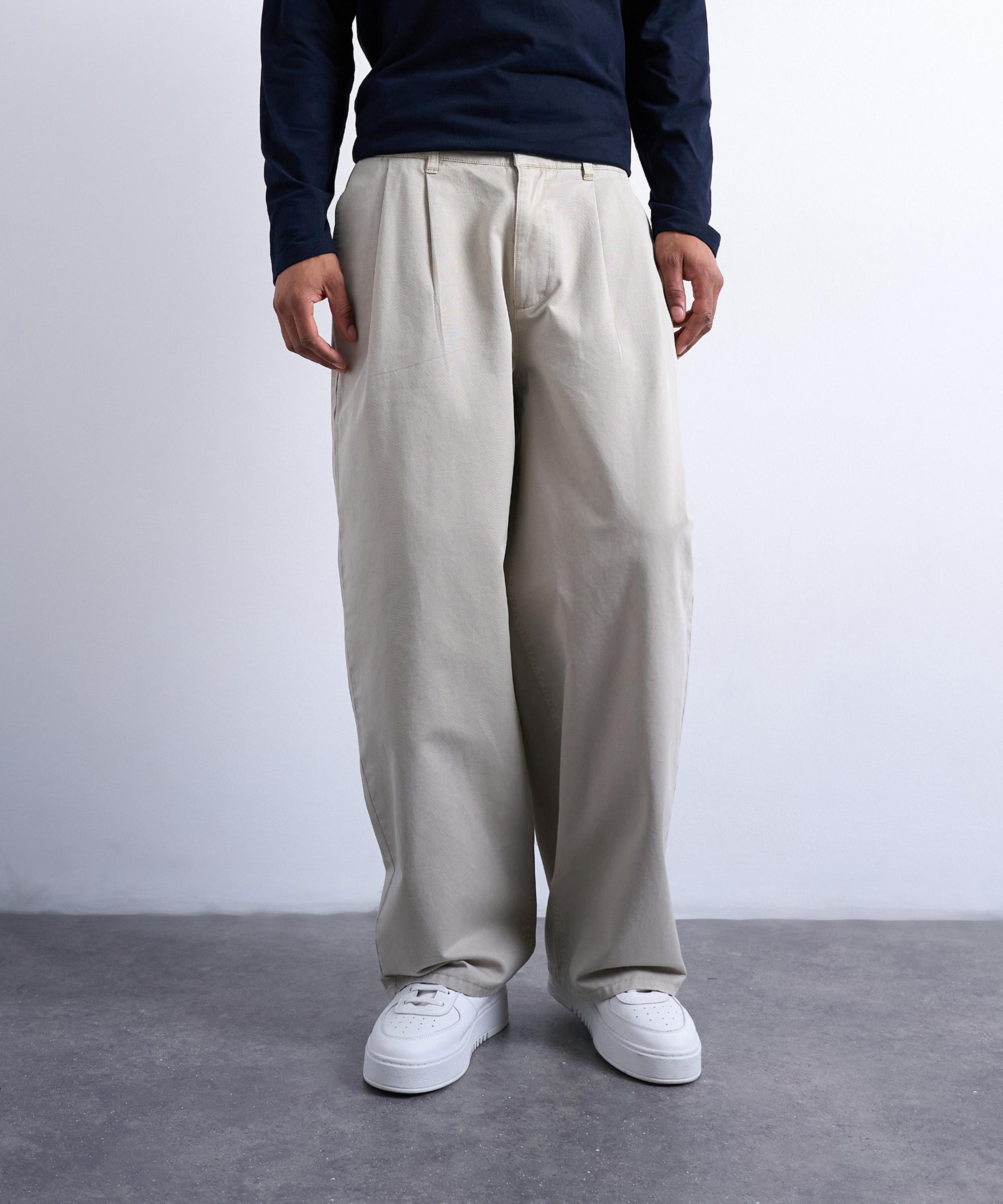 TOPMAN - Stone Super Baggy Twill Trousers with Pleats image number 1