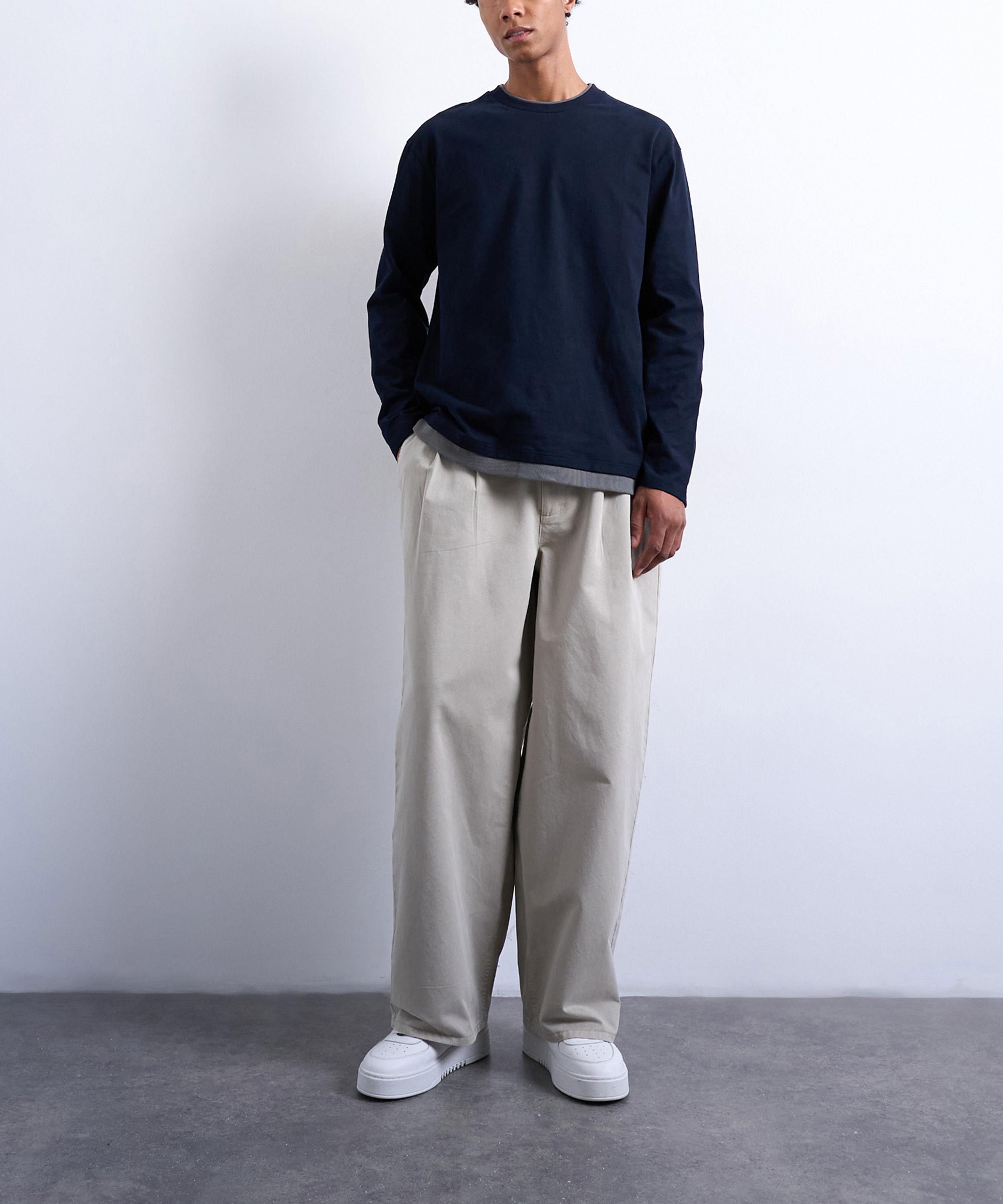 TOPMAN - Stone Super Baggy Twill Trousers with Pleats image number 2