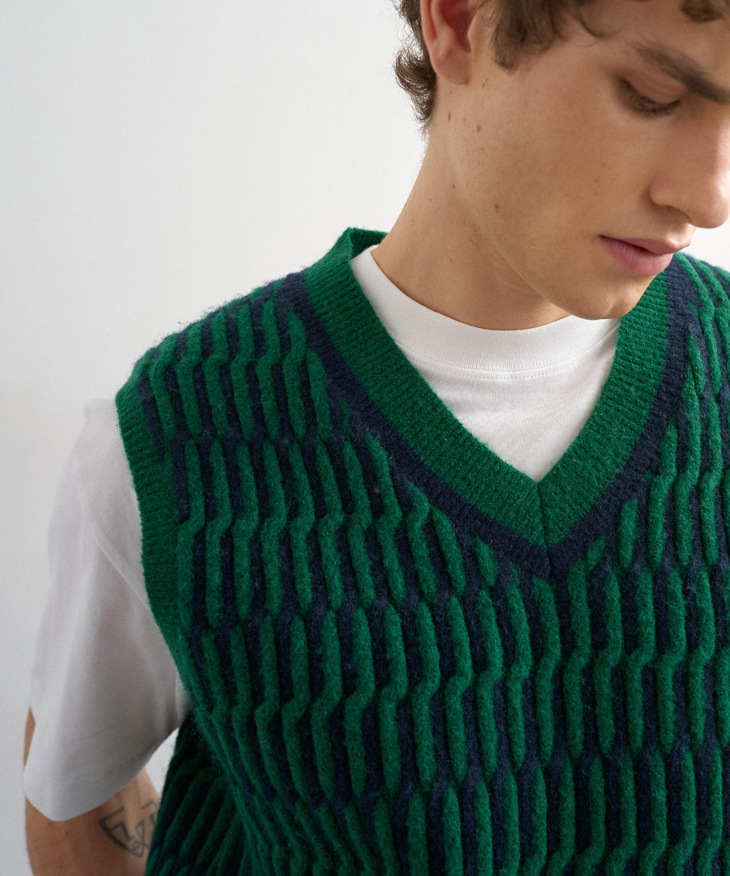 TOPMAN - Green Heavy Knit Vest Top image number 1