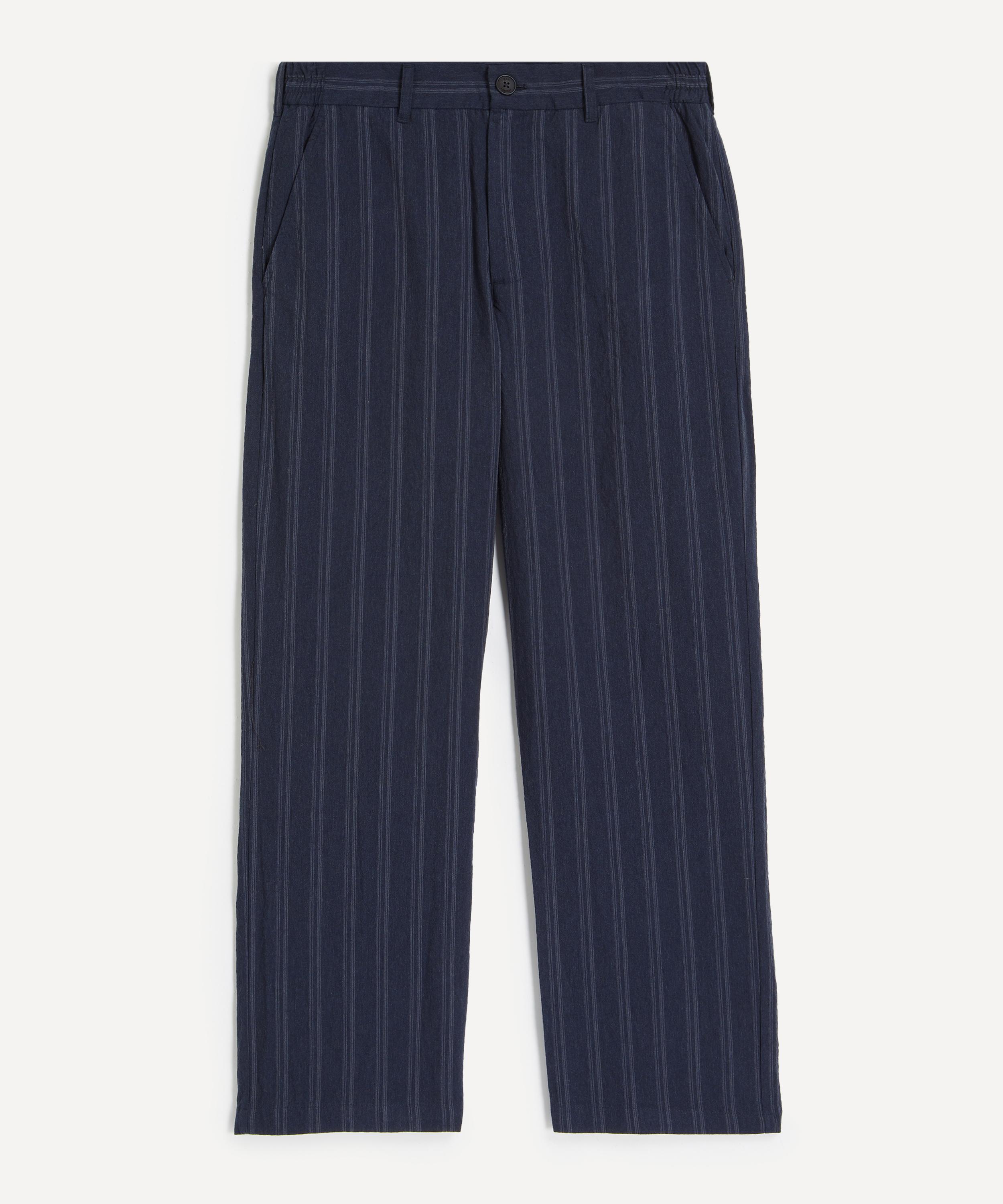 Wax London - Bayham Navy Textured Wide Stripe Trousers
