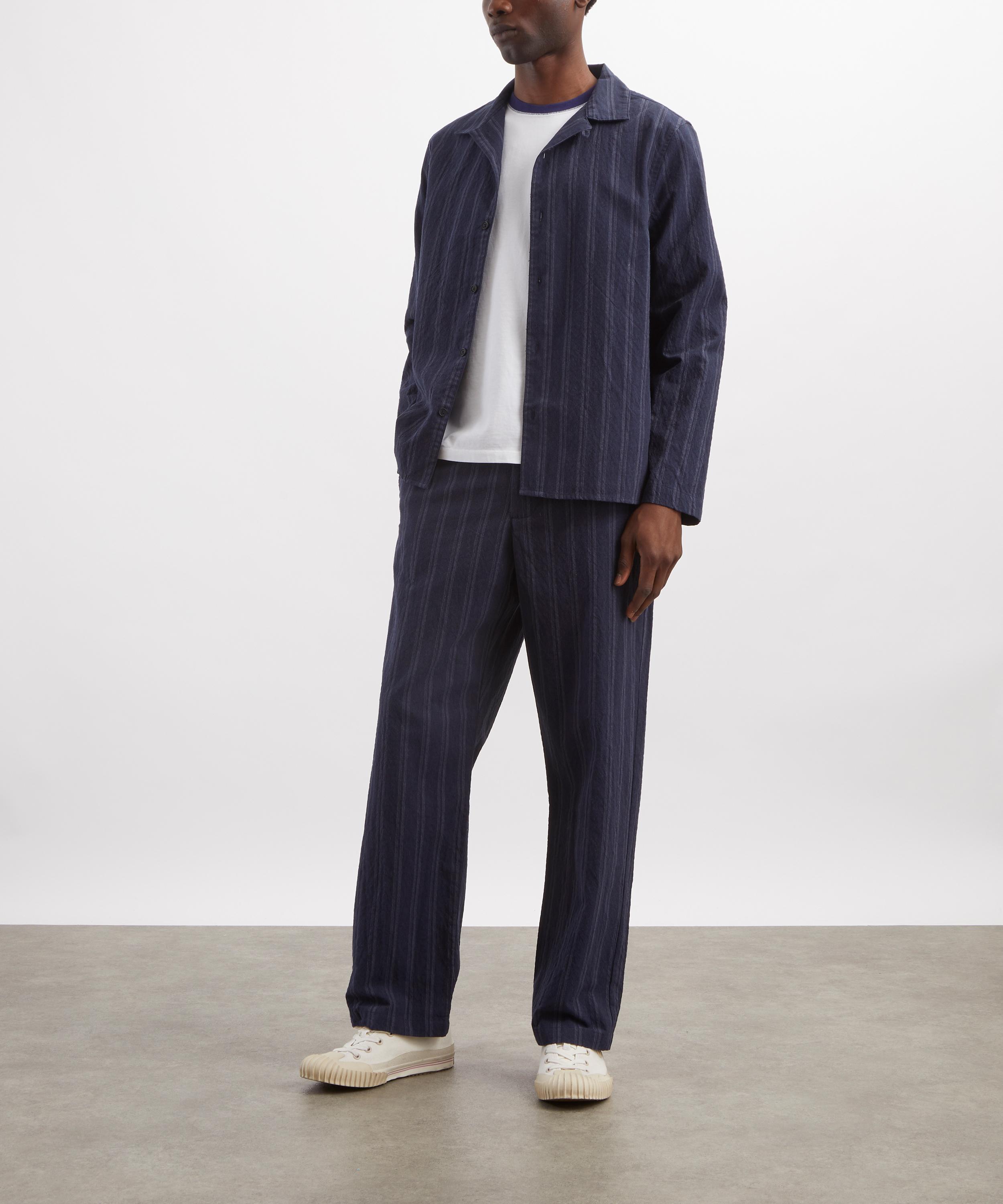 Wax London - Bayham Navy Textured Wide Stripe Trousers image number 1