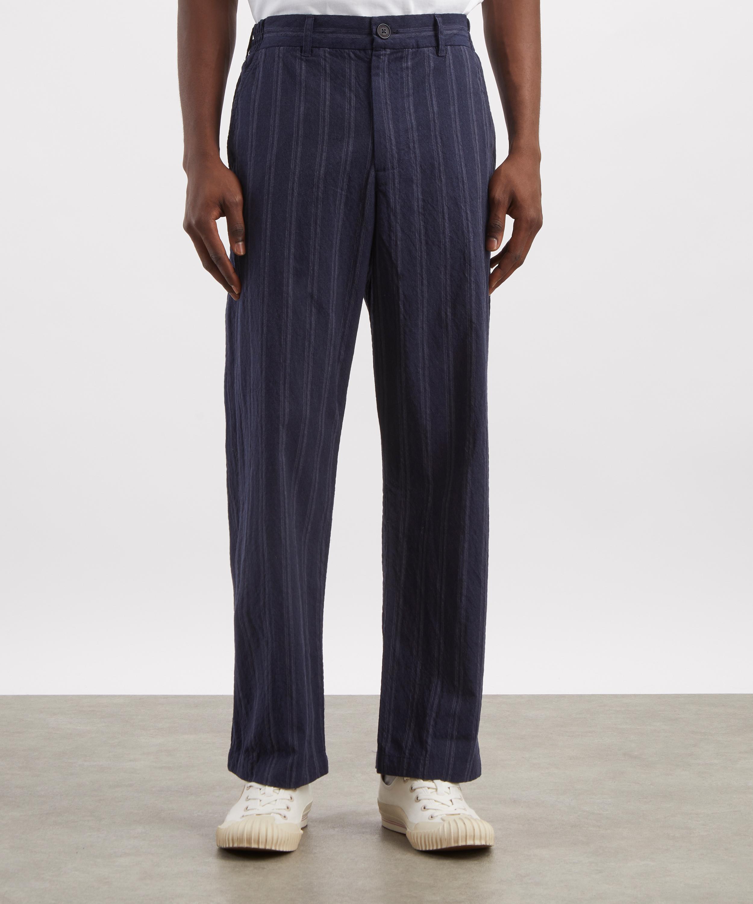 Wax London - Bayham Navy Textured Wide Stripe Trousers image number 2