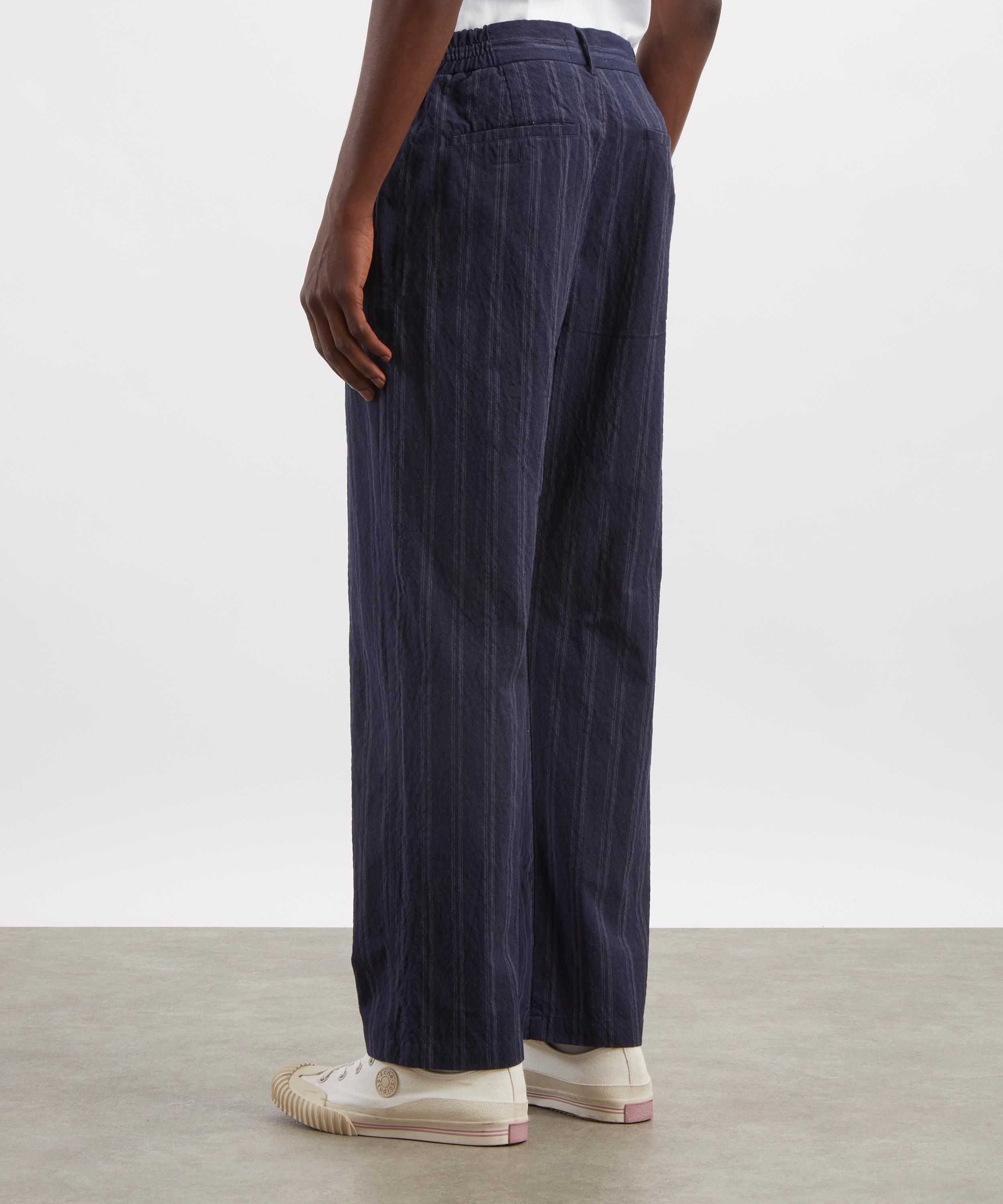 Wax London - Bayham Navy Textured Wide Stripe Trousers image number 3