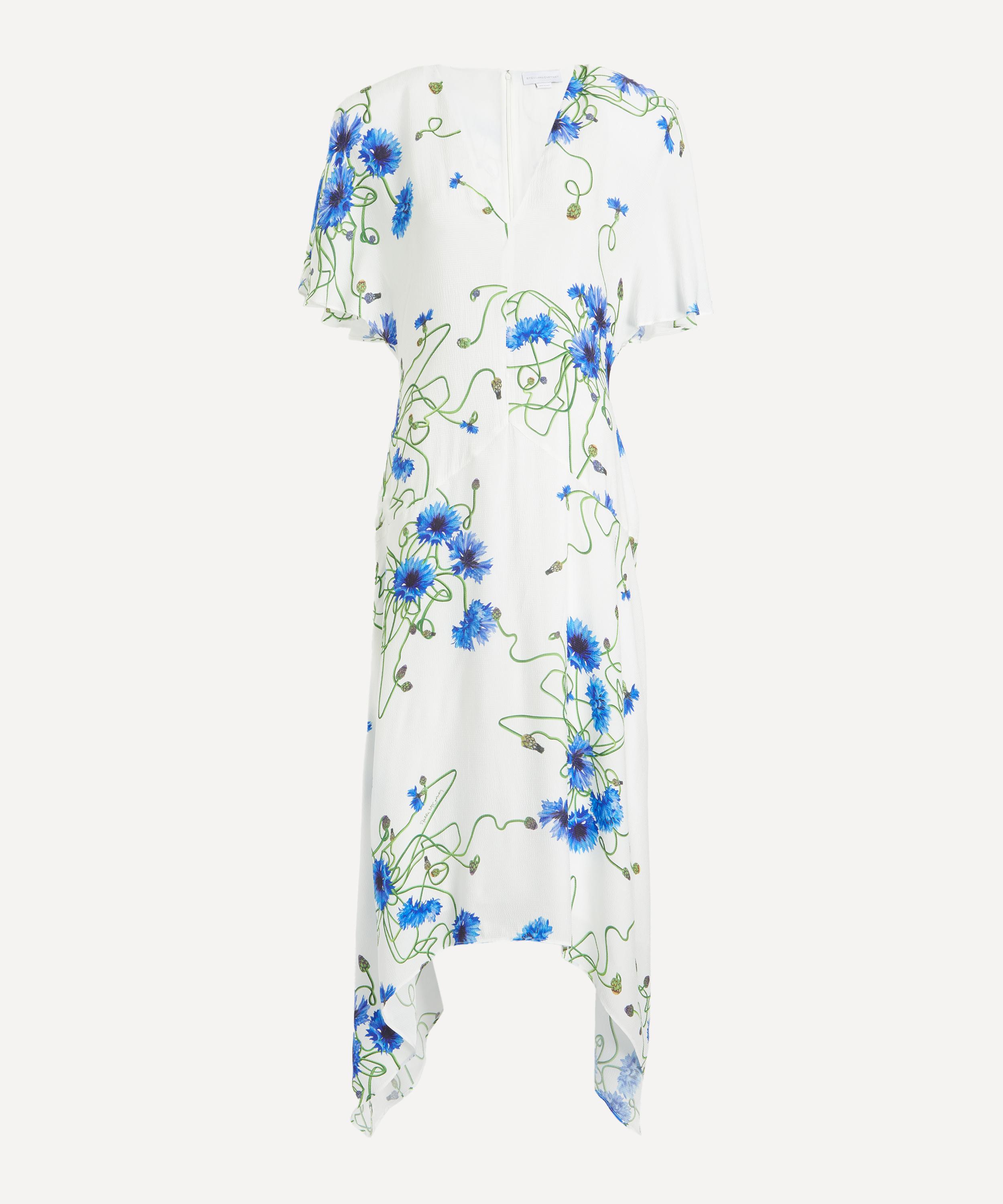 Stella McCartney - Floral Print Hammered Crepe V-Neck Dress