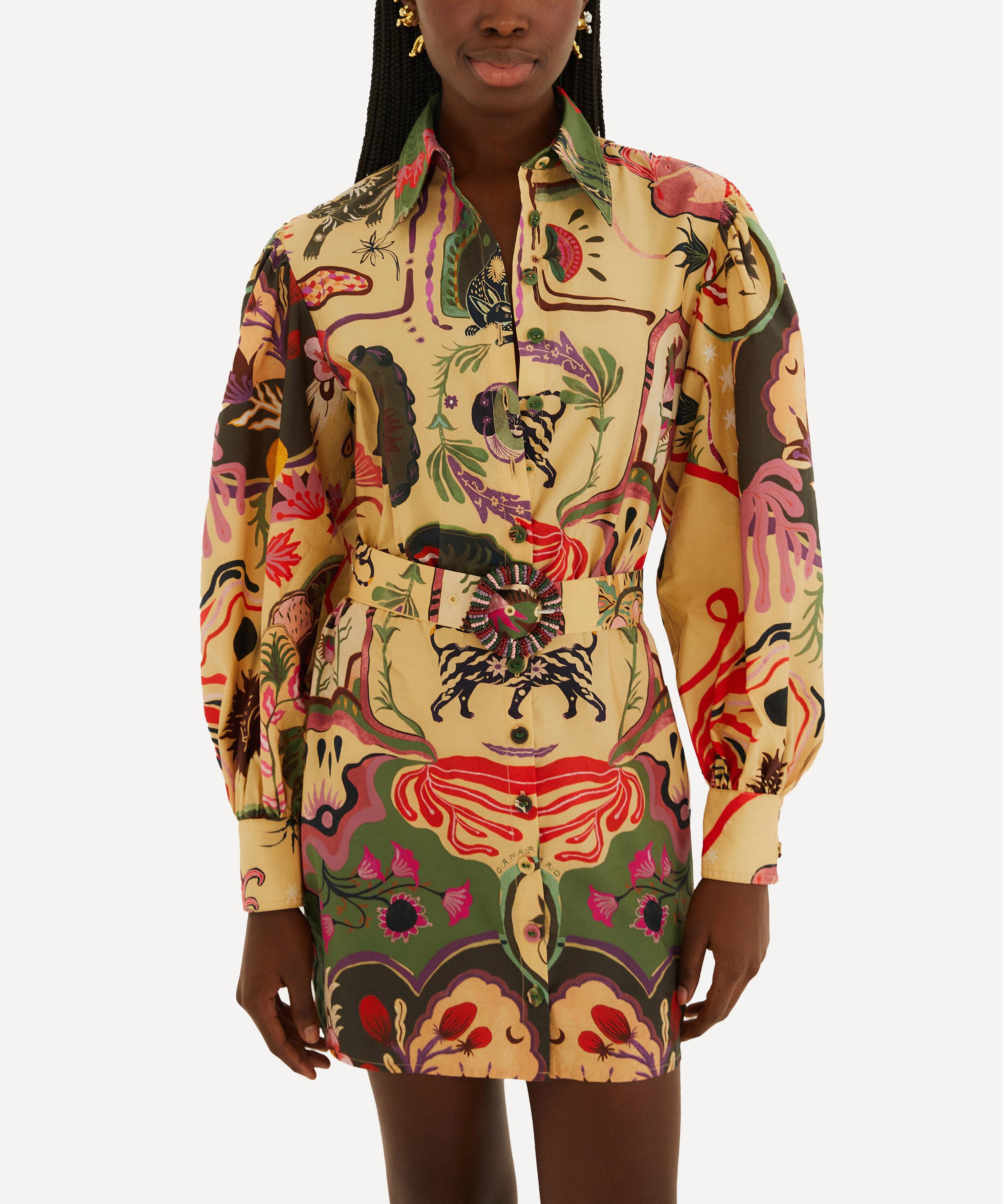 FARM Rio - Beige Artsy Surreal Land Beaded Belt Mini Dress