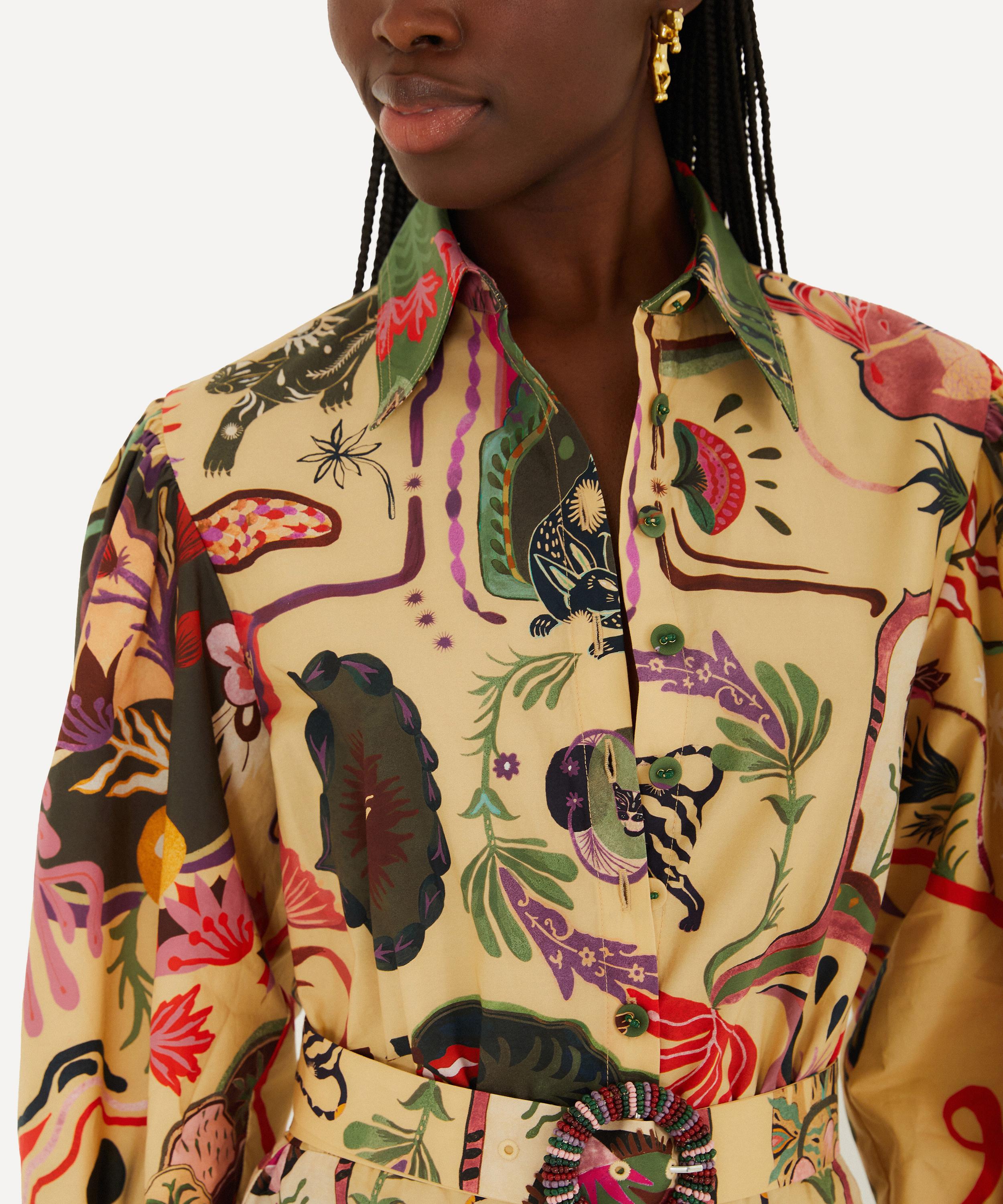 FARM Rio - Beige Artsy Surreal Land Beaded Belt Mini Dress image number 1