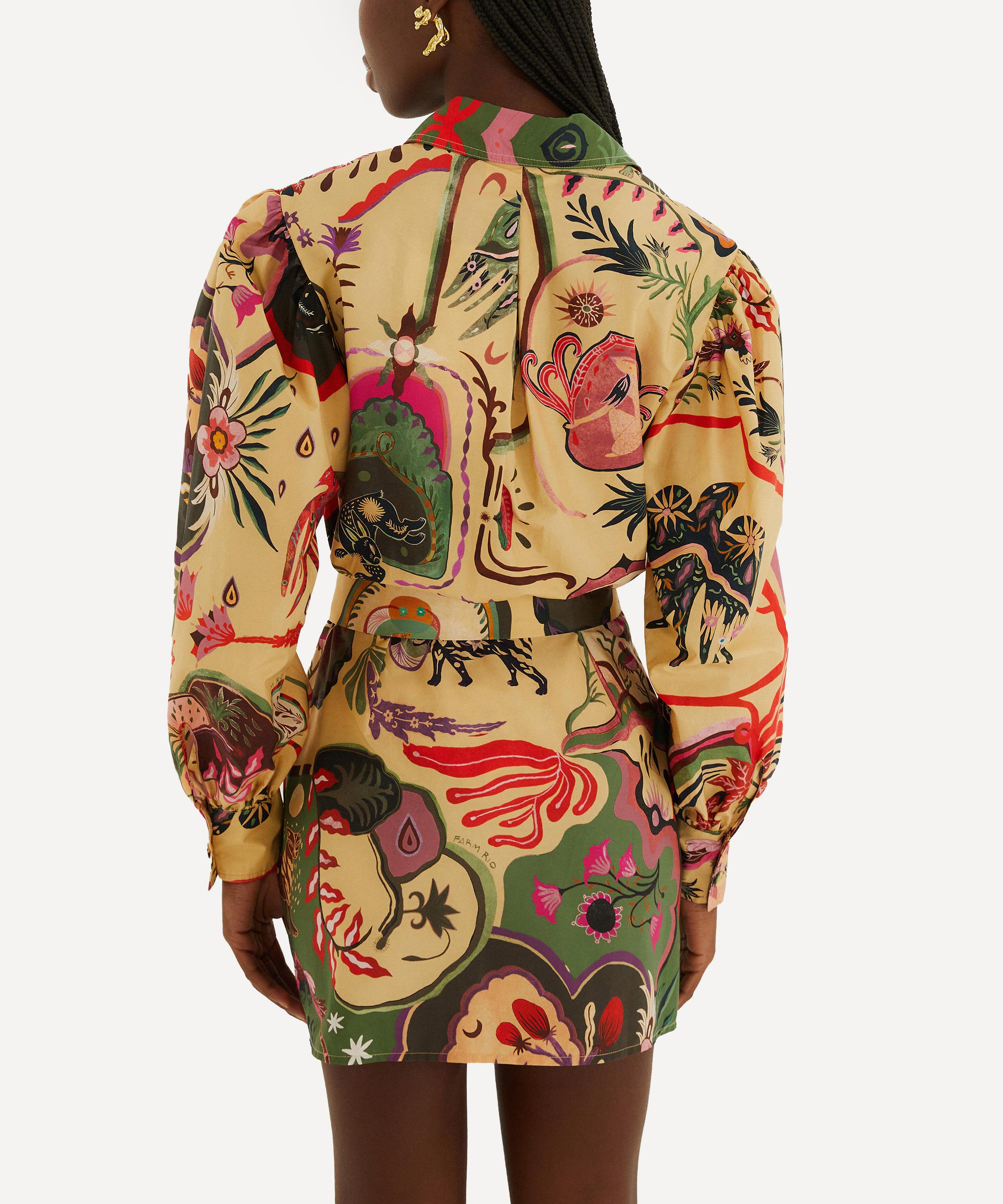 FARM Rio - Beige Artsy Surreal Land Beaded Belt Mini Dress image number 2