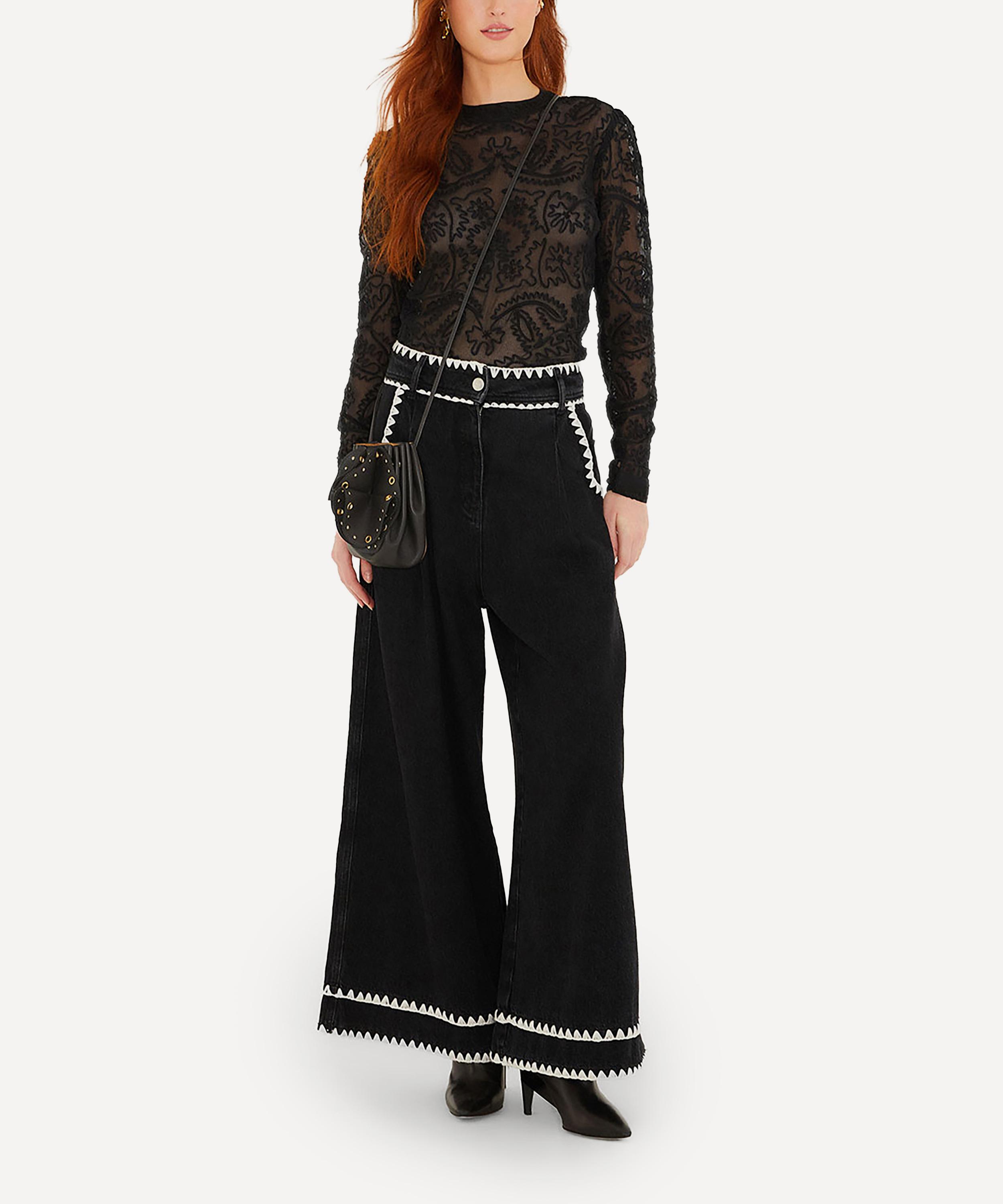 FARM Rio - Black Embroidered Long-Sleeve Blouse