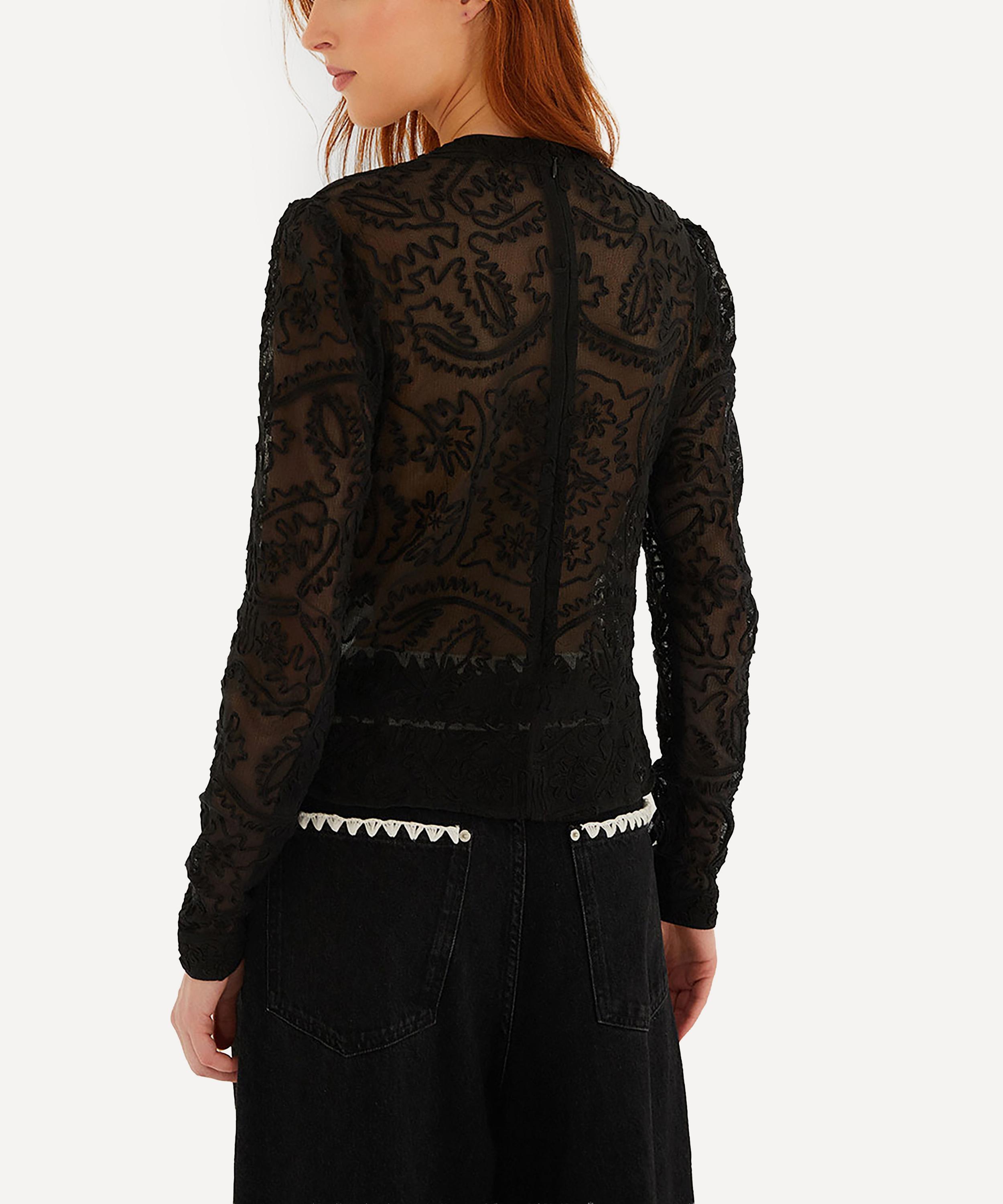 FARM Rio - Black Embroidered Long-Sleeve Blouse image number 2