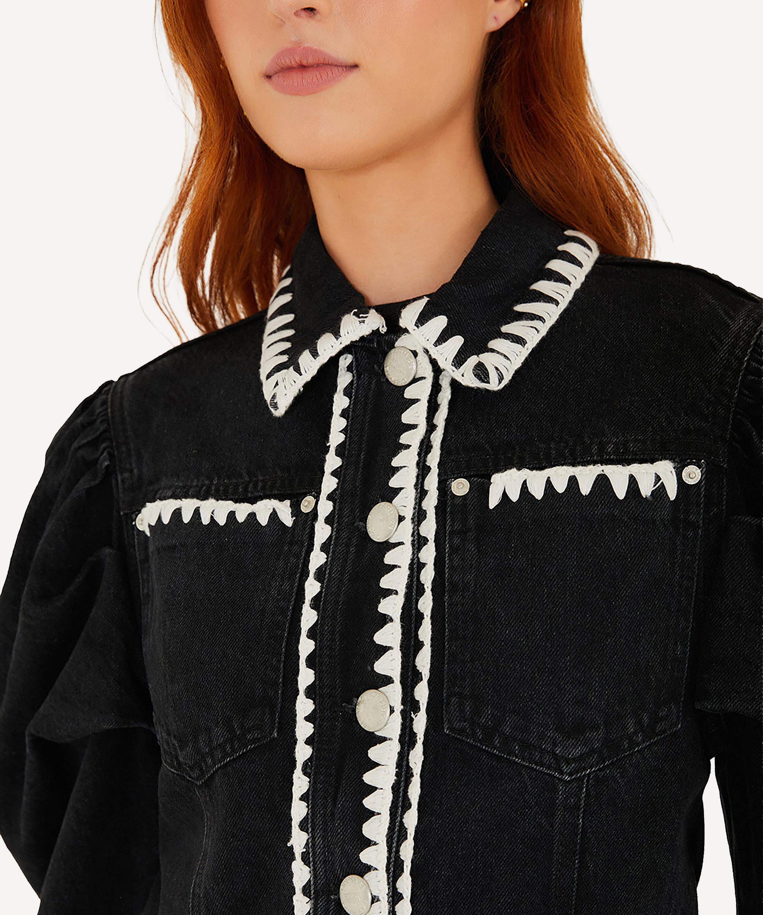 FARM Rio - Black Romantic Crochet Embroidery Puff-Sleeve Denim Jacket image number 1