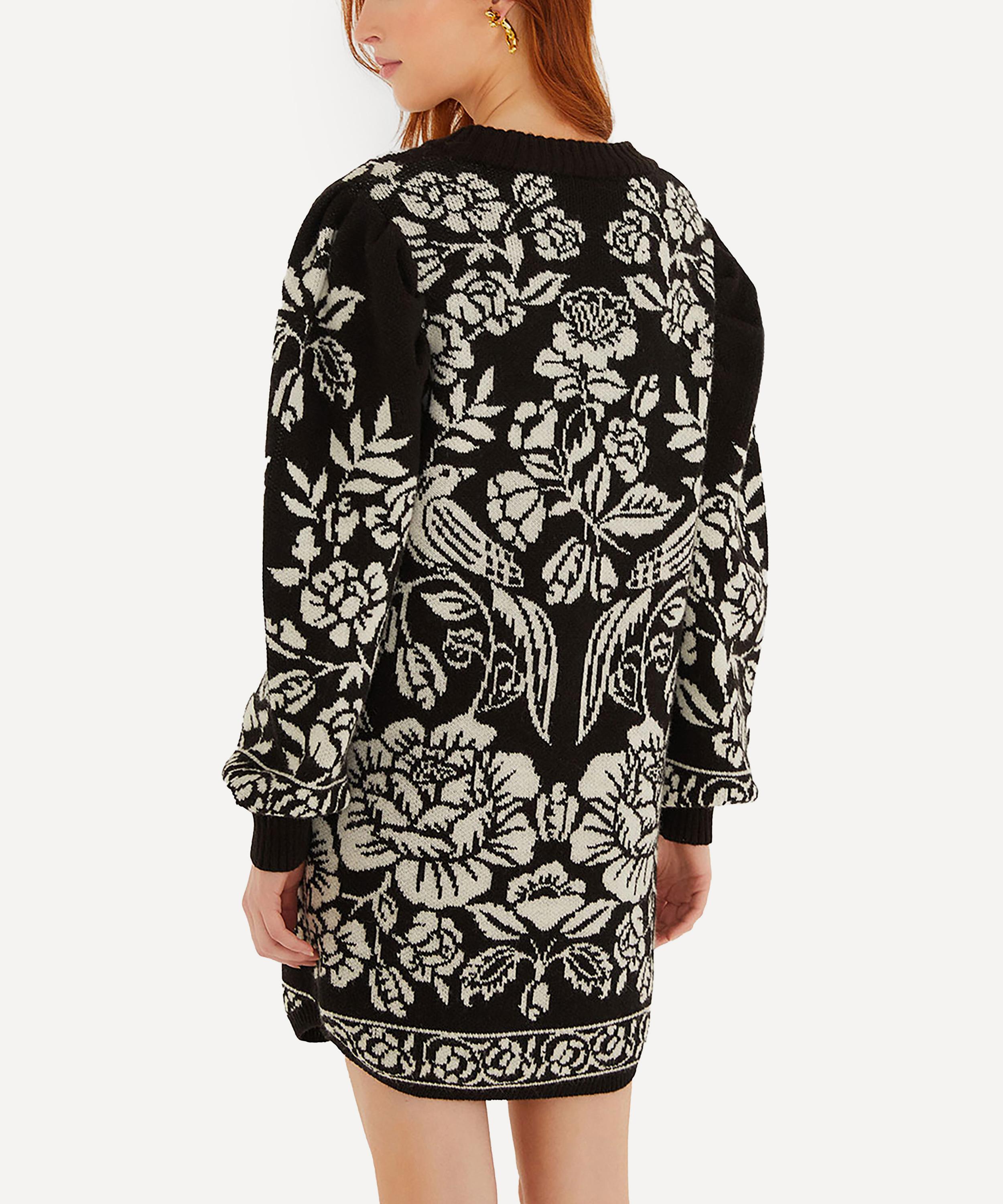 FARM Rio - Black and White Cashew and Birds Knit Mini Dress image number 2