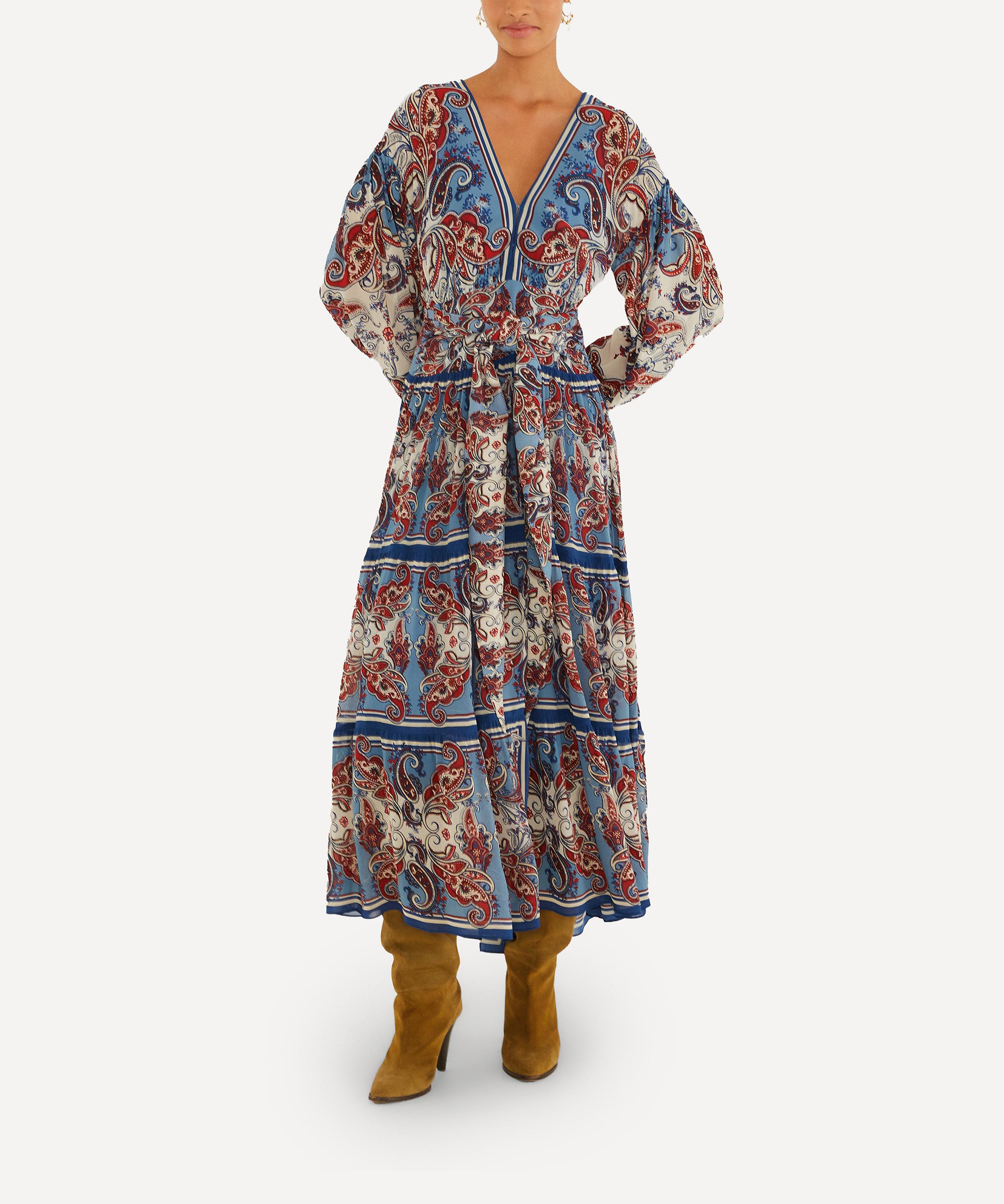 FARM Rio - Blue Paisley Scarf Long-Sleeve Maxi-Dress