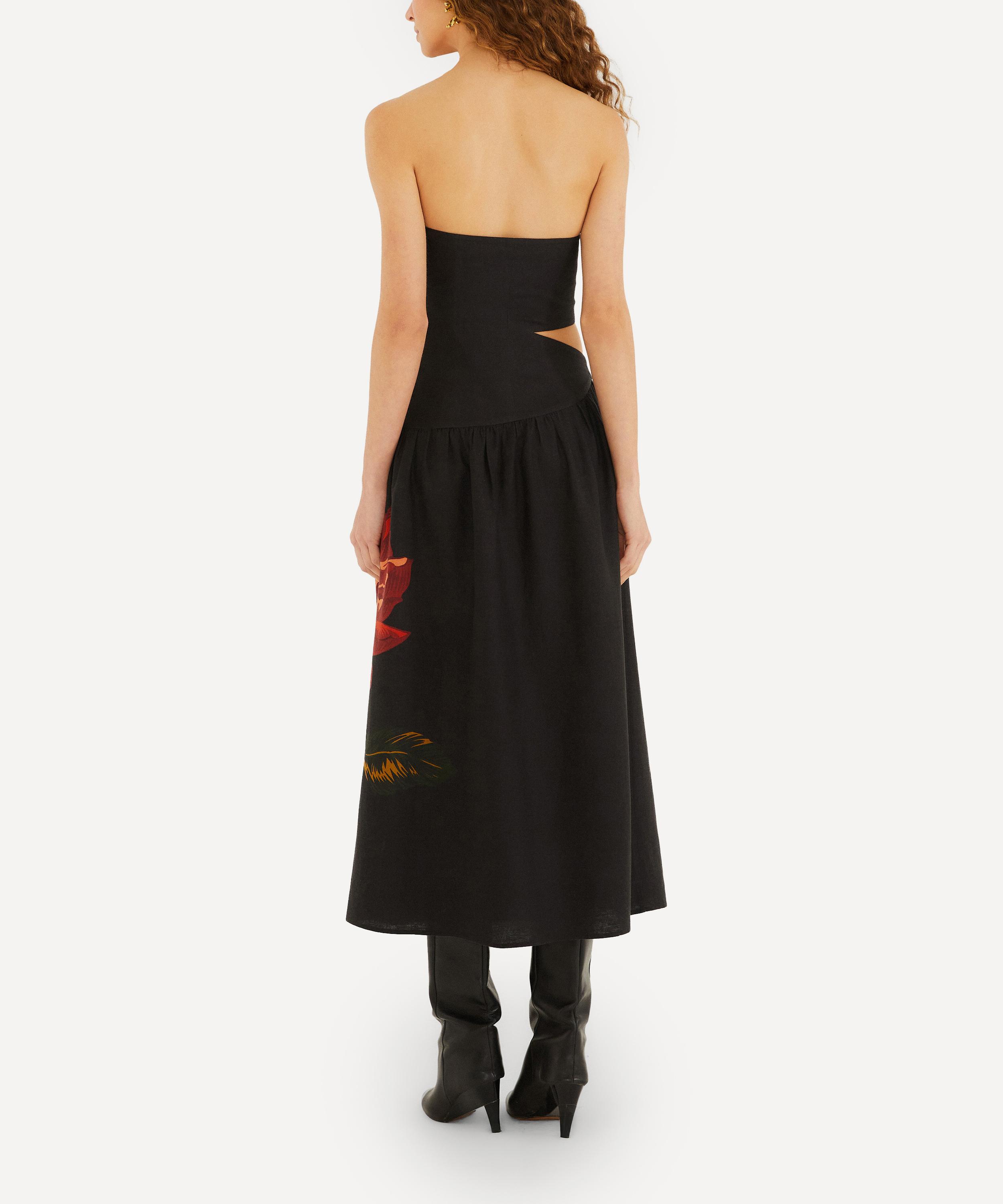 FARM Rio - Rosalia Placed Black Artisanal Strapless Midi Dress image number 1