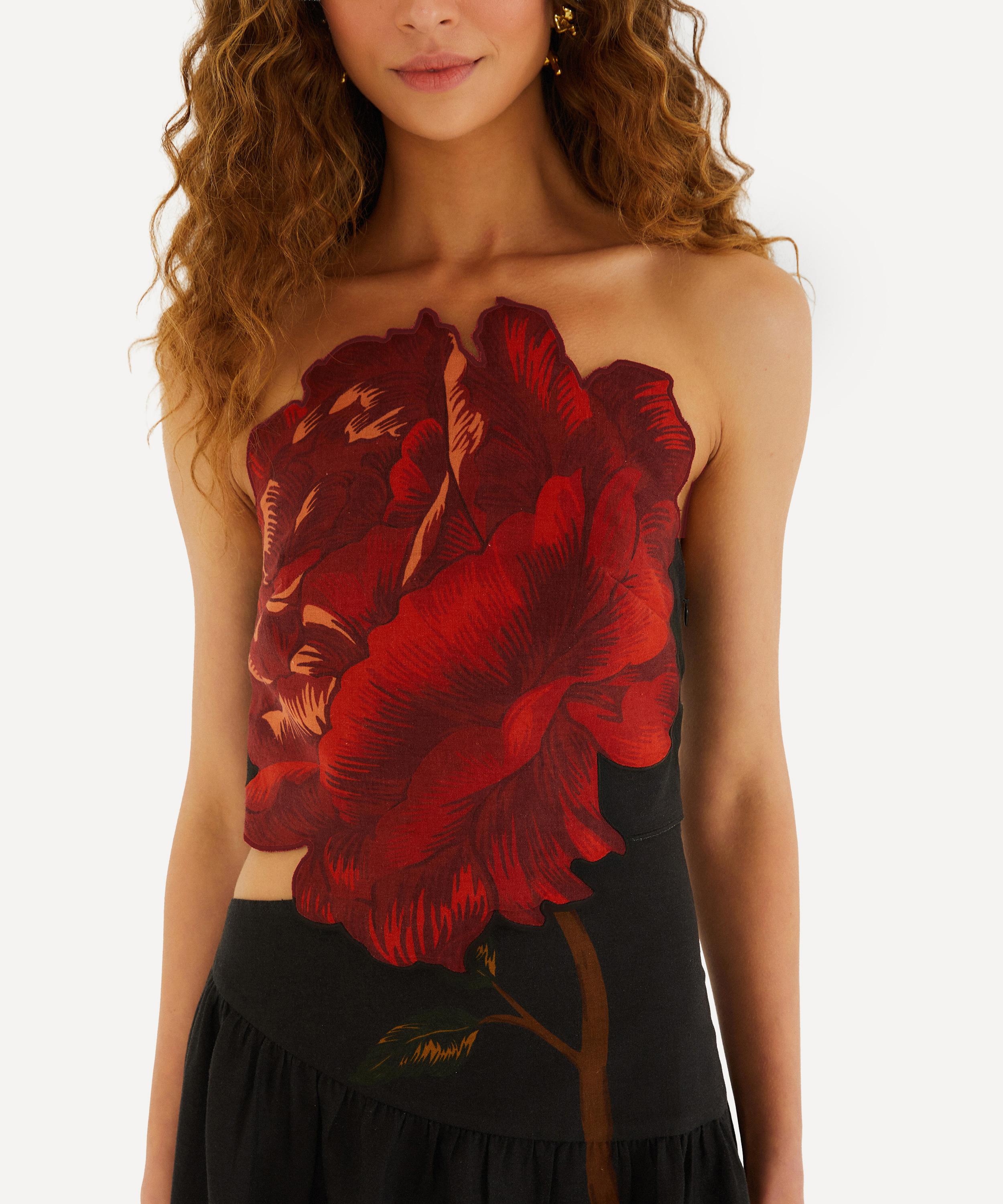 FARM Rio - Rosalia Placed Black Artisanal Strapless Midi Dress image number 2