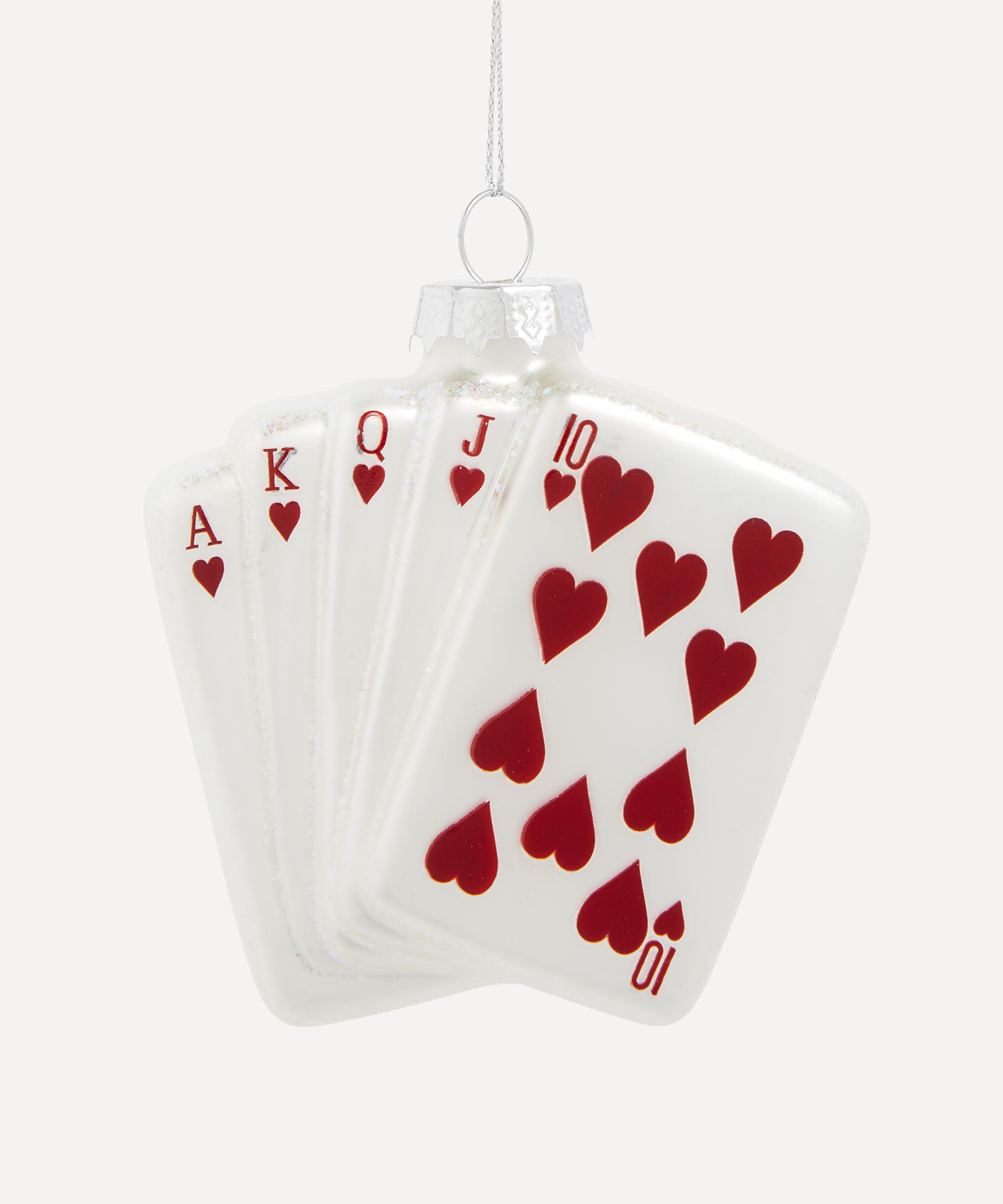 Christmas - Alice&rsquo;s Adventures Hearts Playing Cards Glass Ornament image number 0