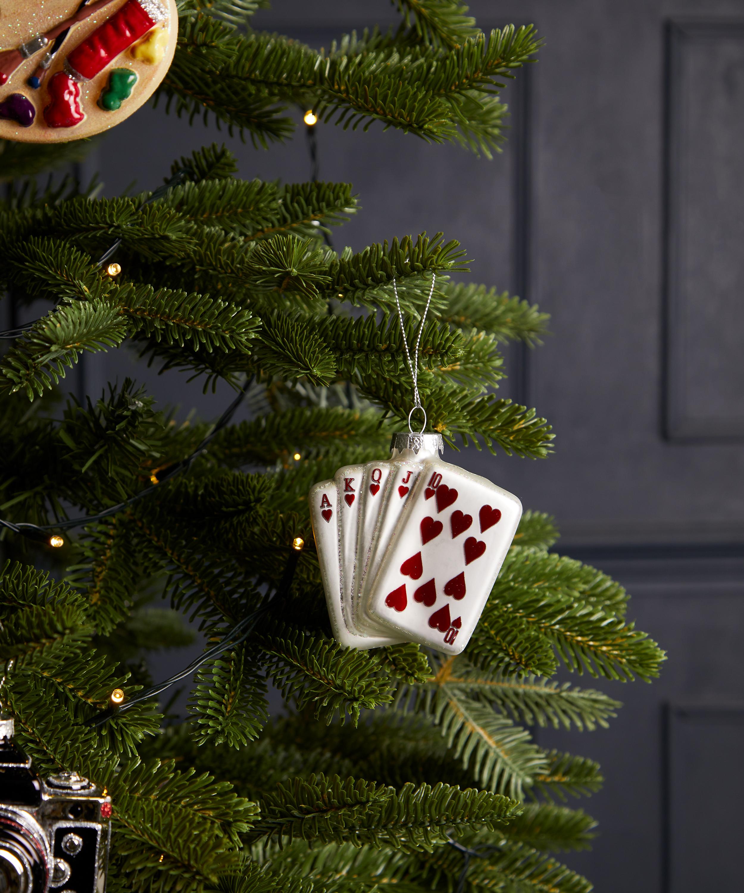 Christmas - Alice&rsquo;s Adventures Hearts Playing Cards Glass Ornament image number 1