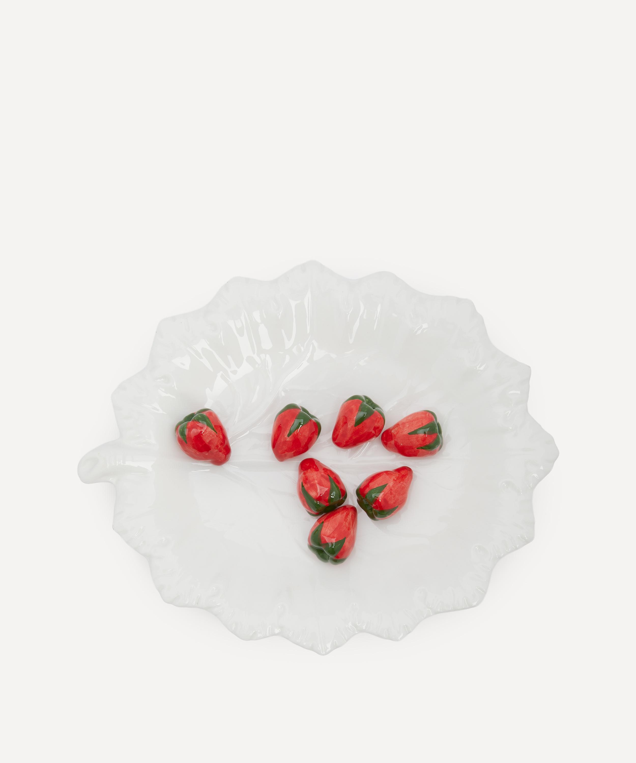 Este Ceramiche - Strawberries on White Leaf Plate