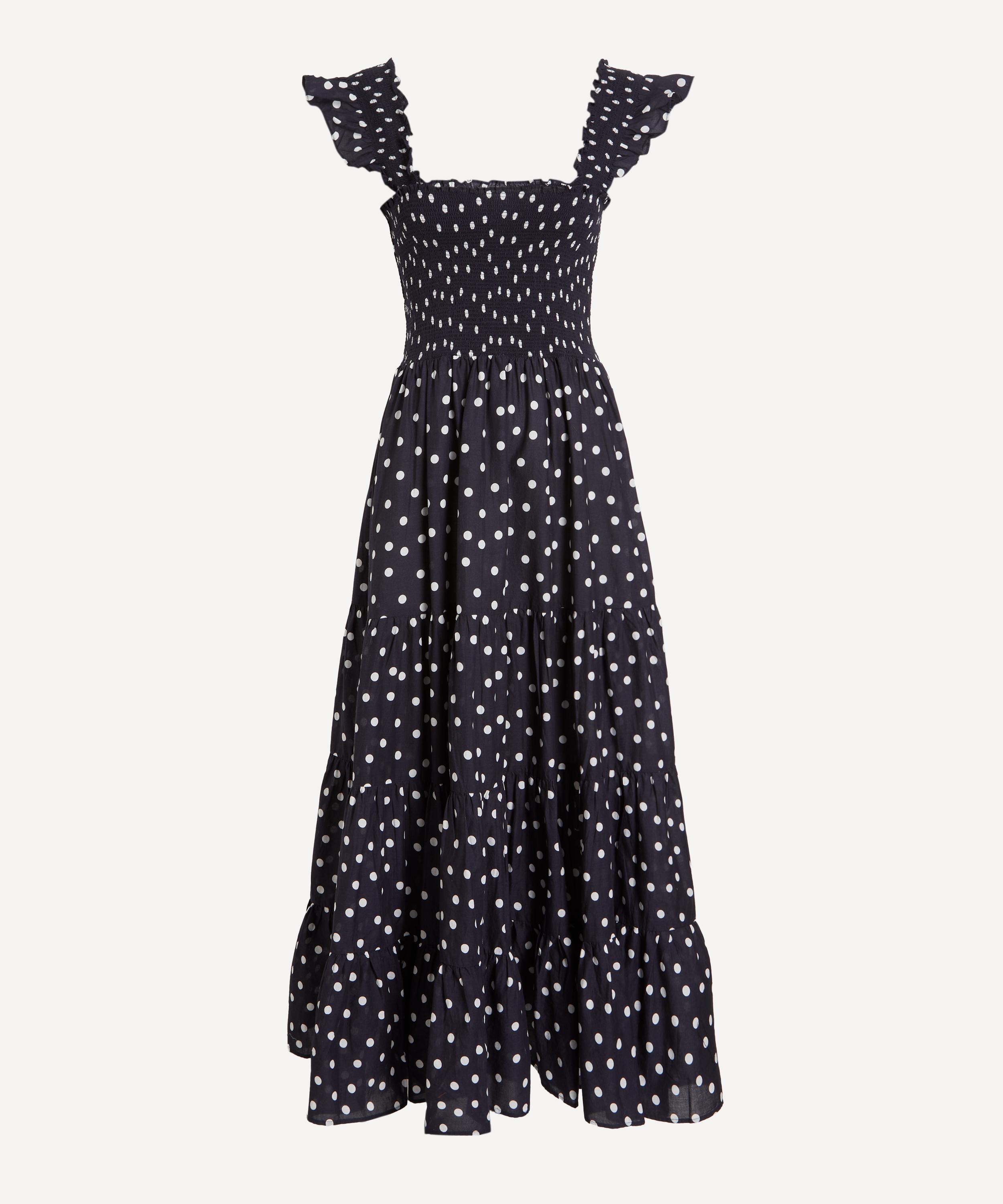 RIXO - Kendall Bohemia Spot Deep Navy Cotton Midi Dress