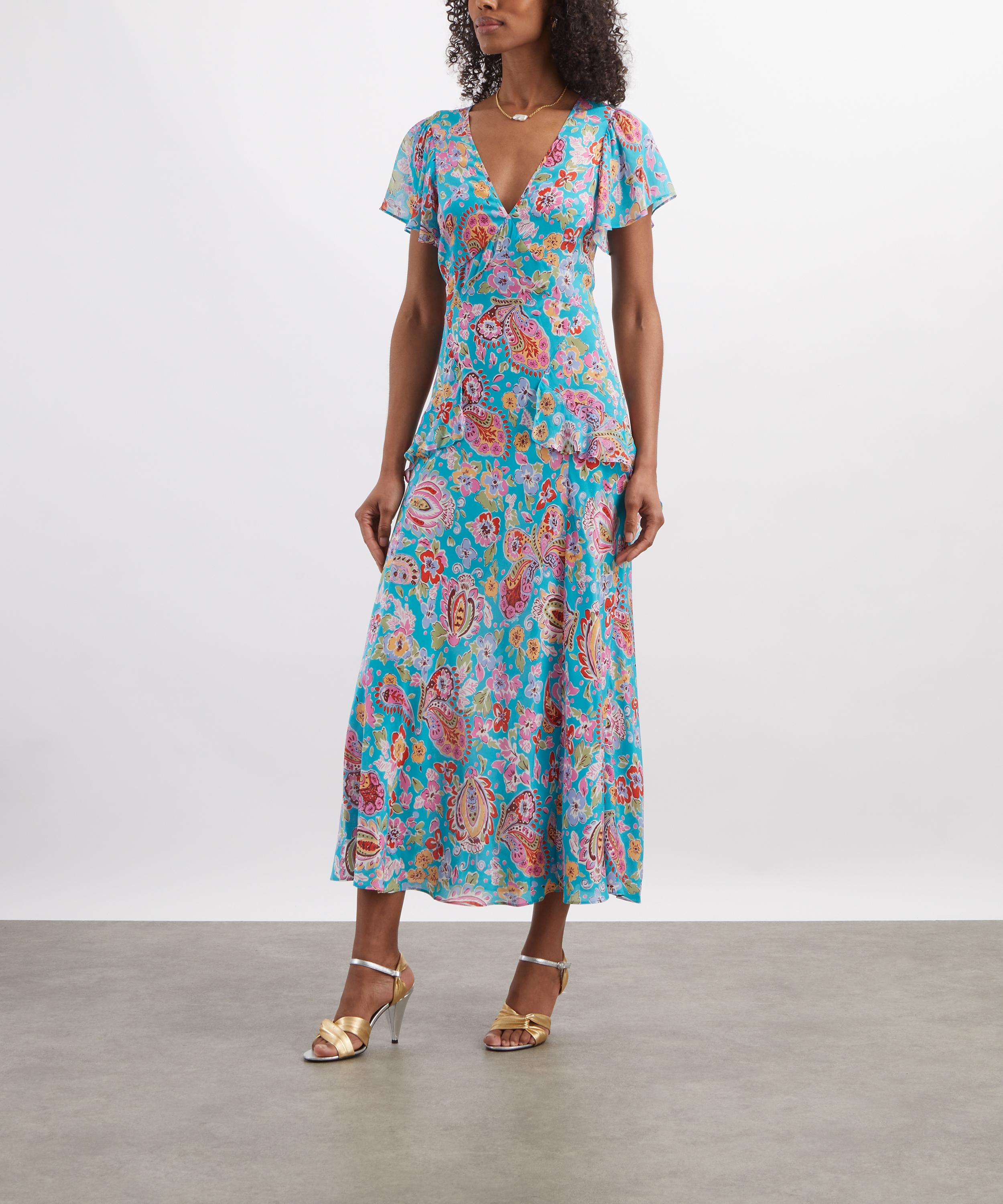 RIXO - Evie Silk Cr&ecirc;pe de Chine Midi Dress image number 2