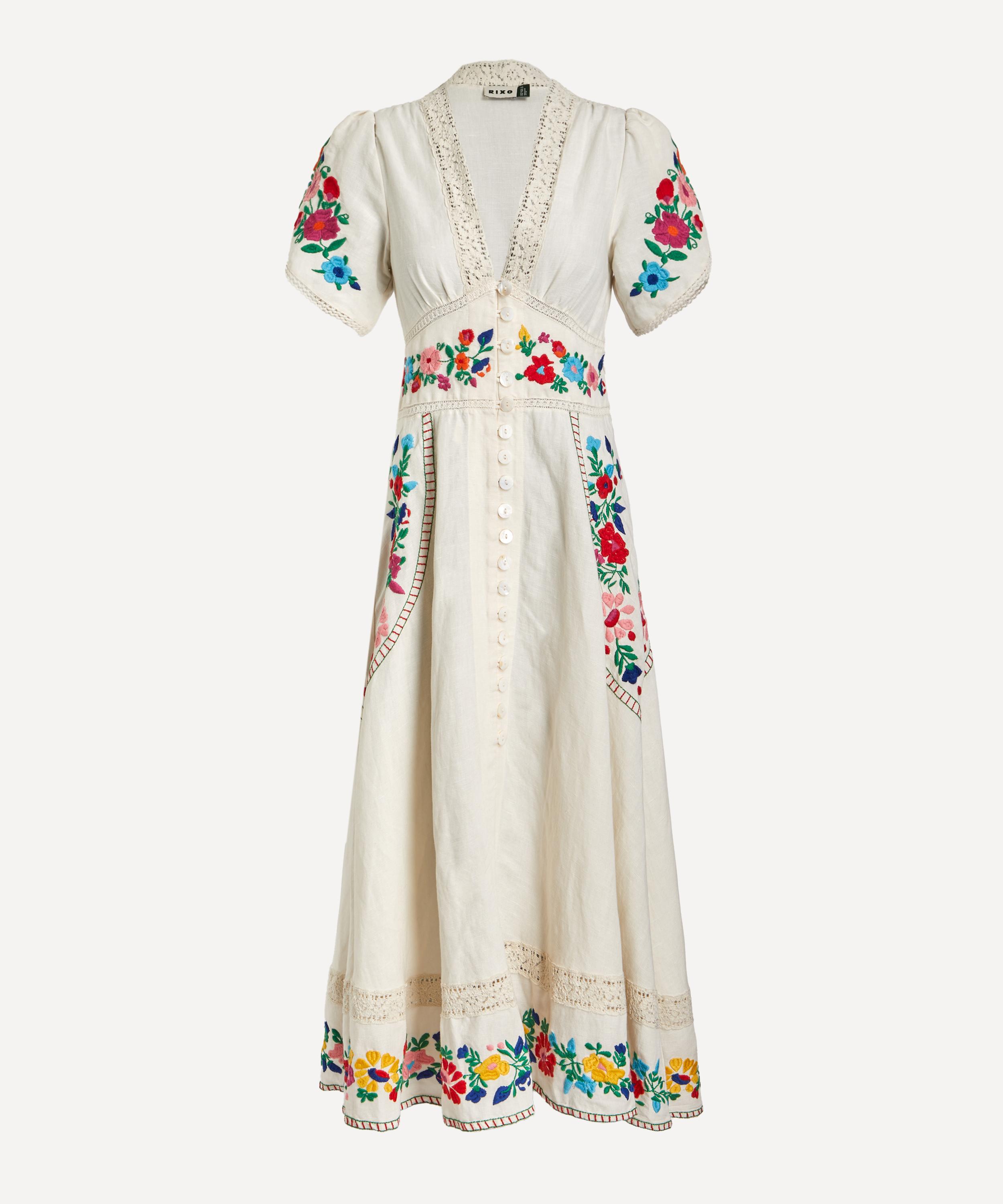 RIXO - Novara Embroidered Midi Dress