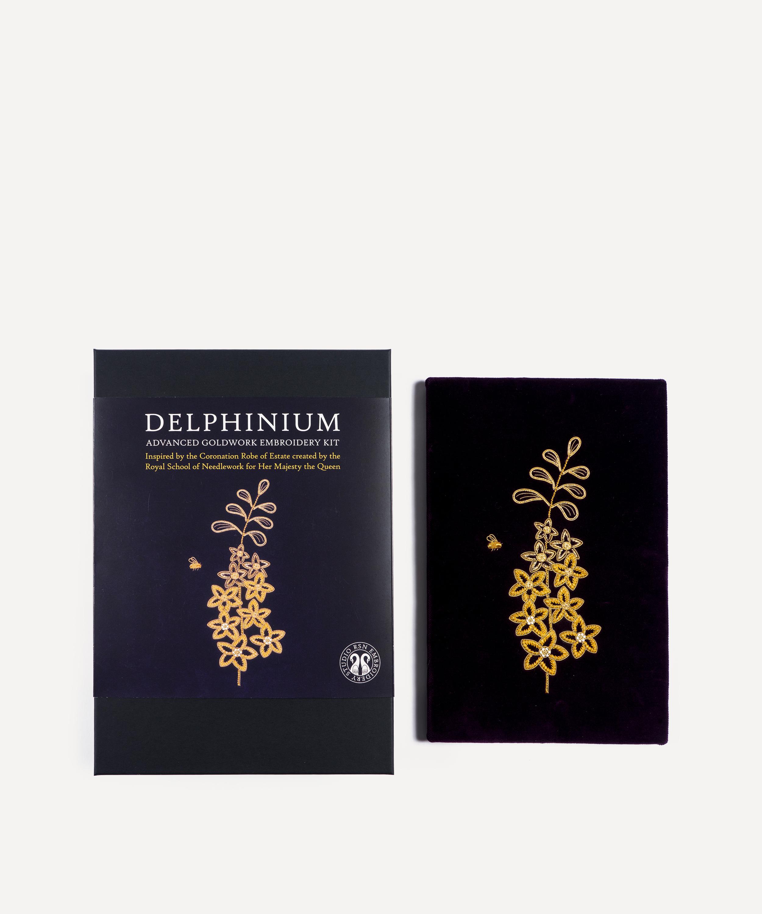 Royal School of Needlework - Delphiniums and Bee Goldwork Embroidery Kit image number 0