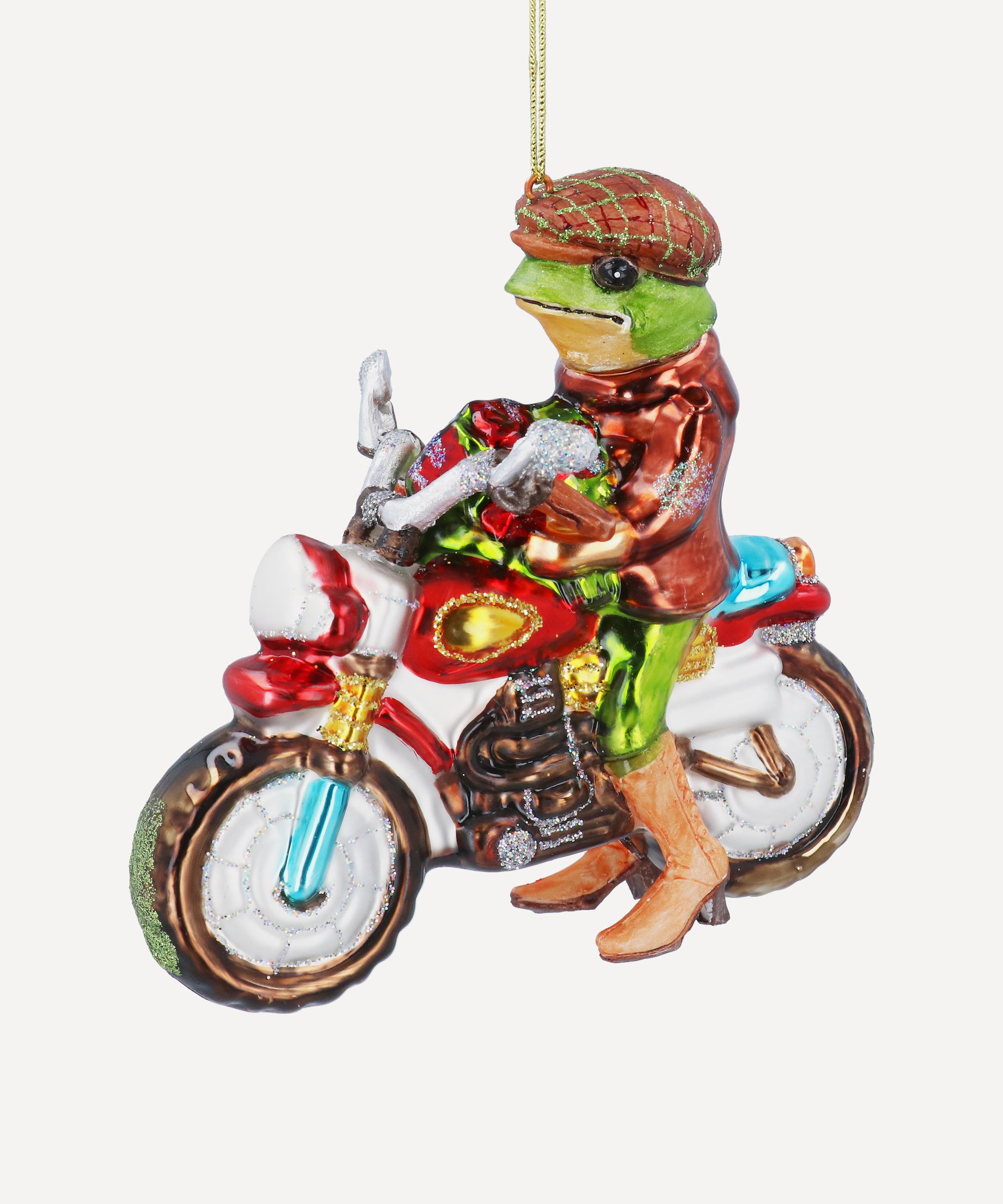 Christmas - Frog on Motorcycle Glass Ornament image number 0