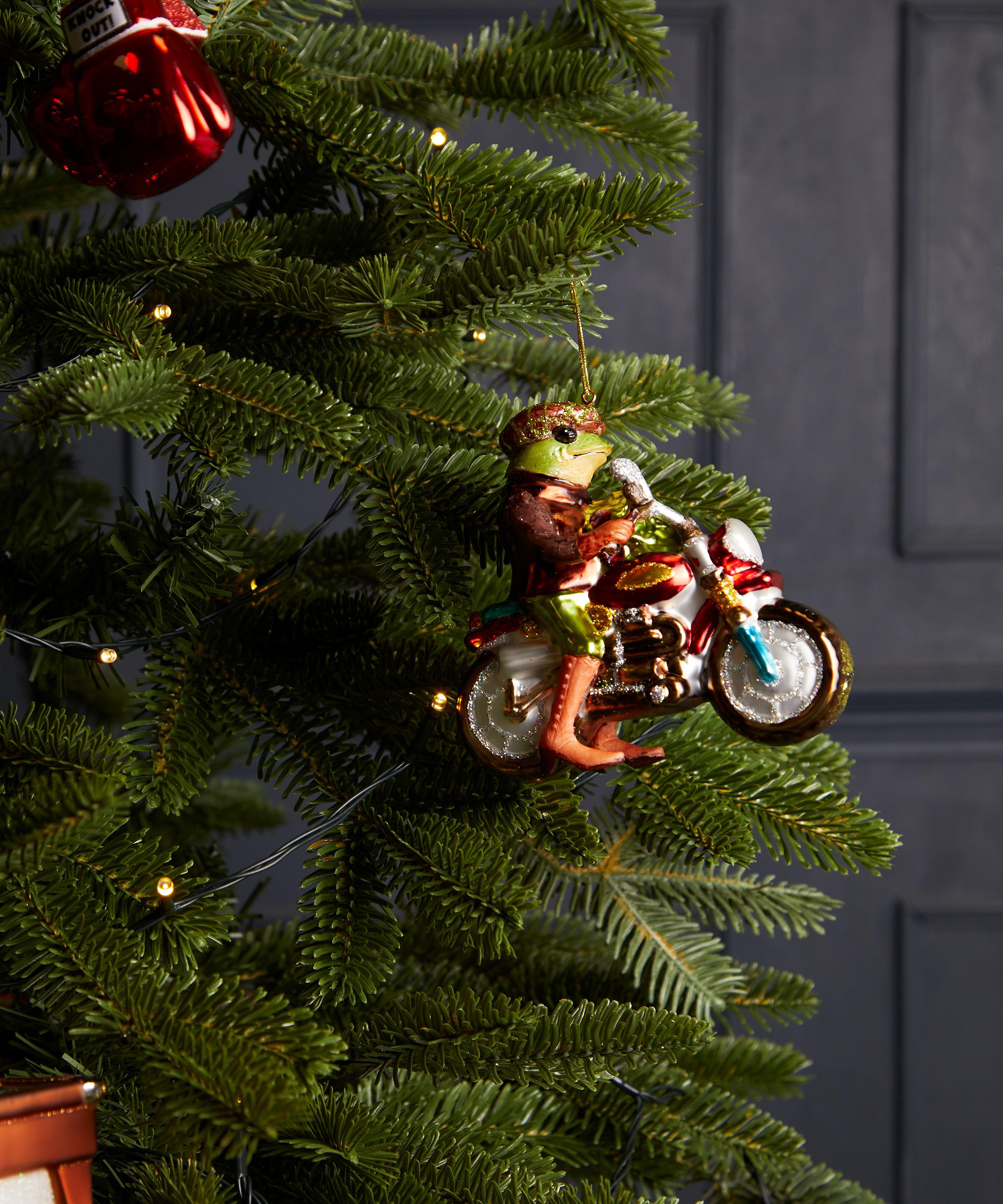 Christmas - Frog on Motorcycle Glass Ornament image number 1