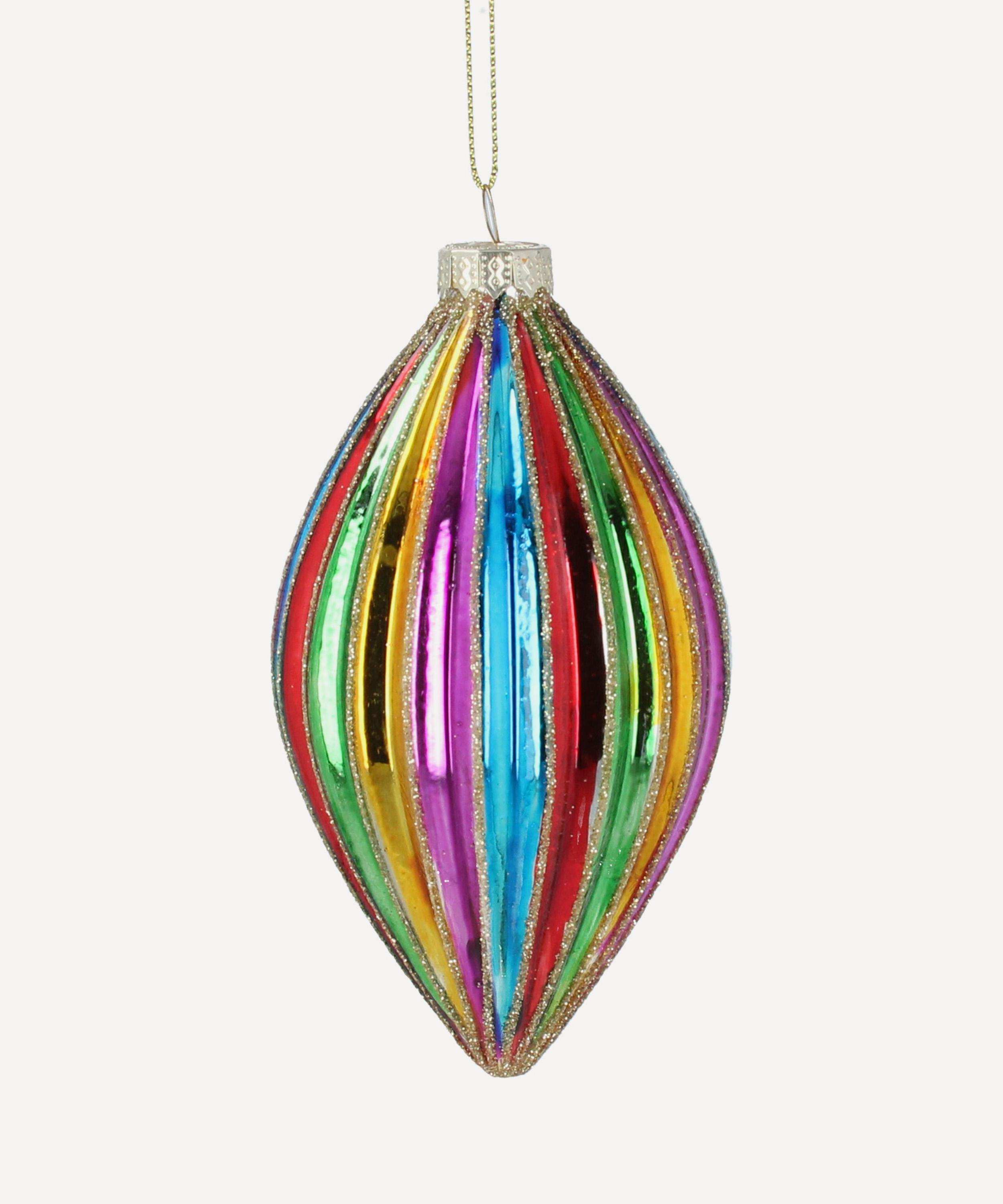 Christmas - Rainbow Striped Olive Glass Ornament image number 0