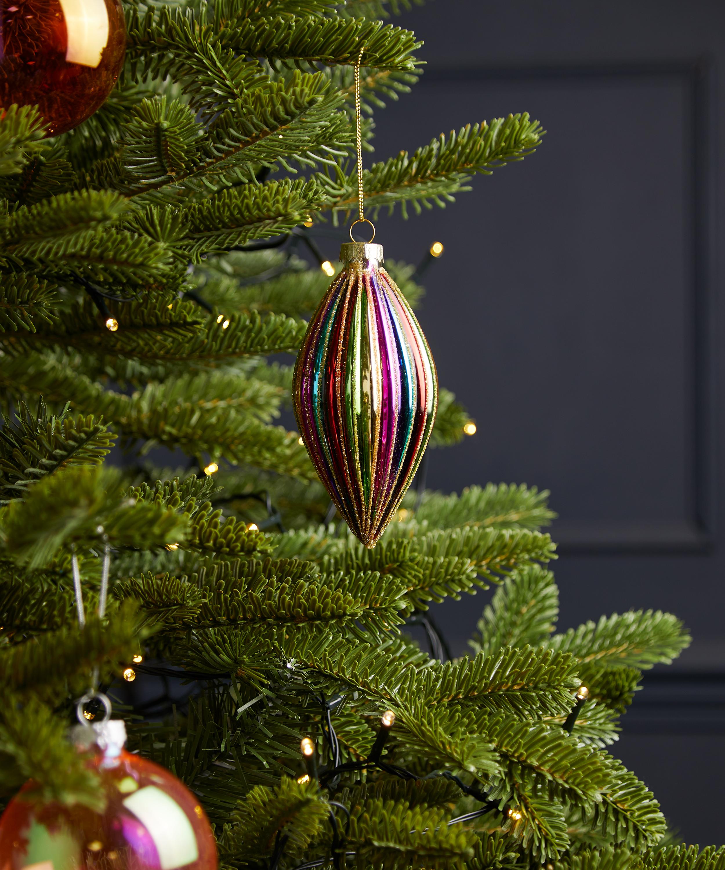 Christmas - Rainbow Striped Olive Glass Ornament image number 1