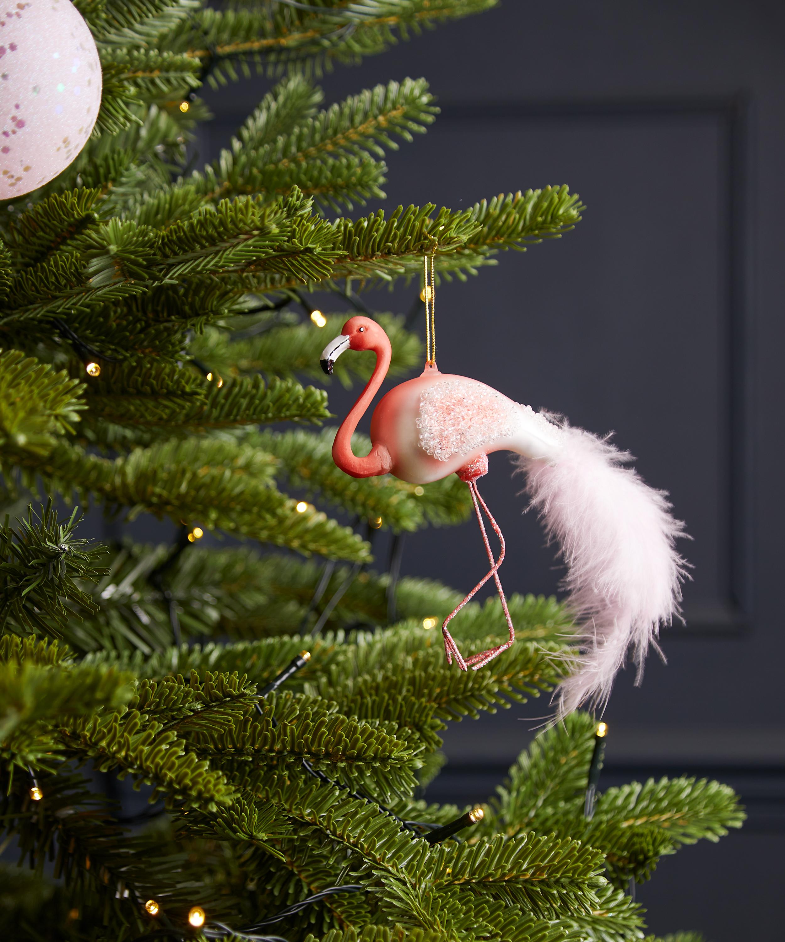 Christmas - Pink Flamingo with Feather Tail Ornament image number 1