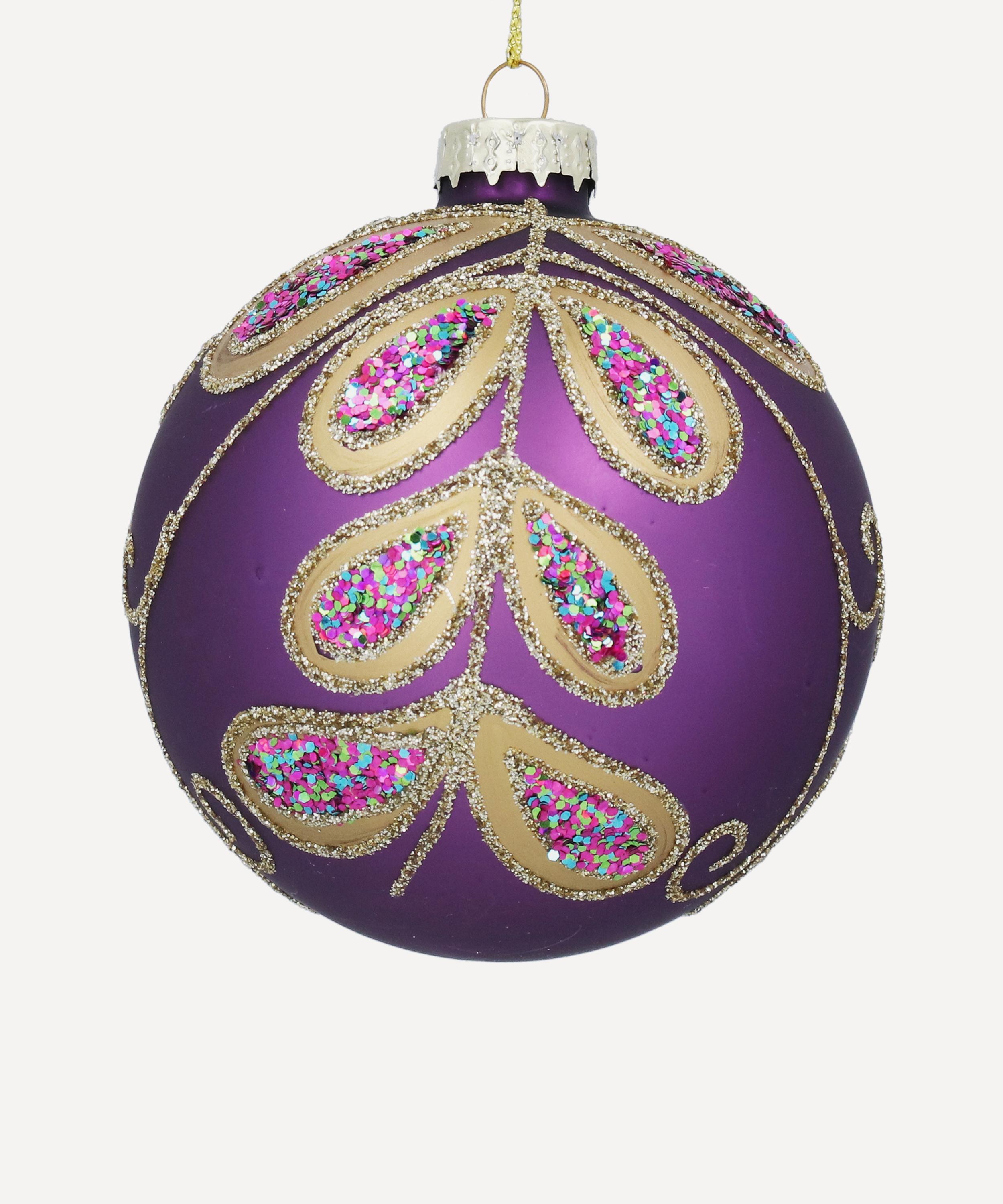 Christmas - Gold Leaves Matt Purple Ornament image number 0