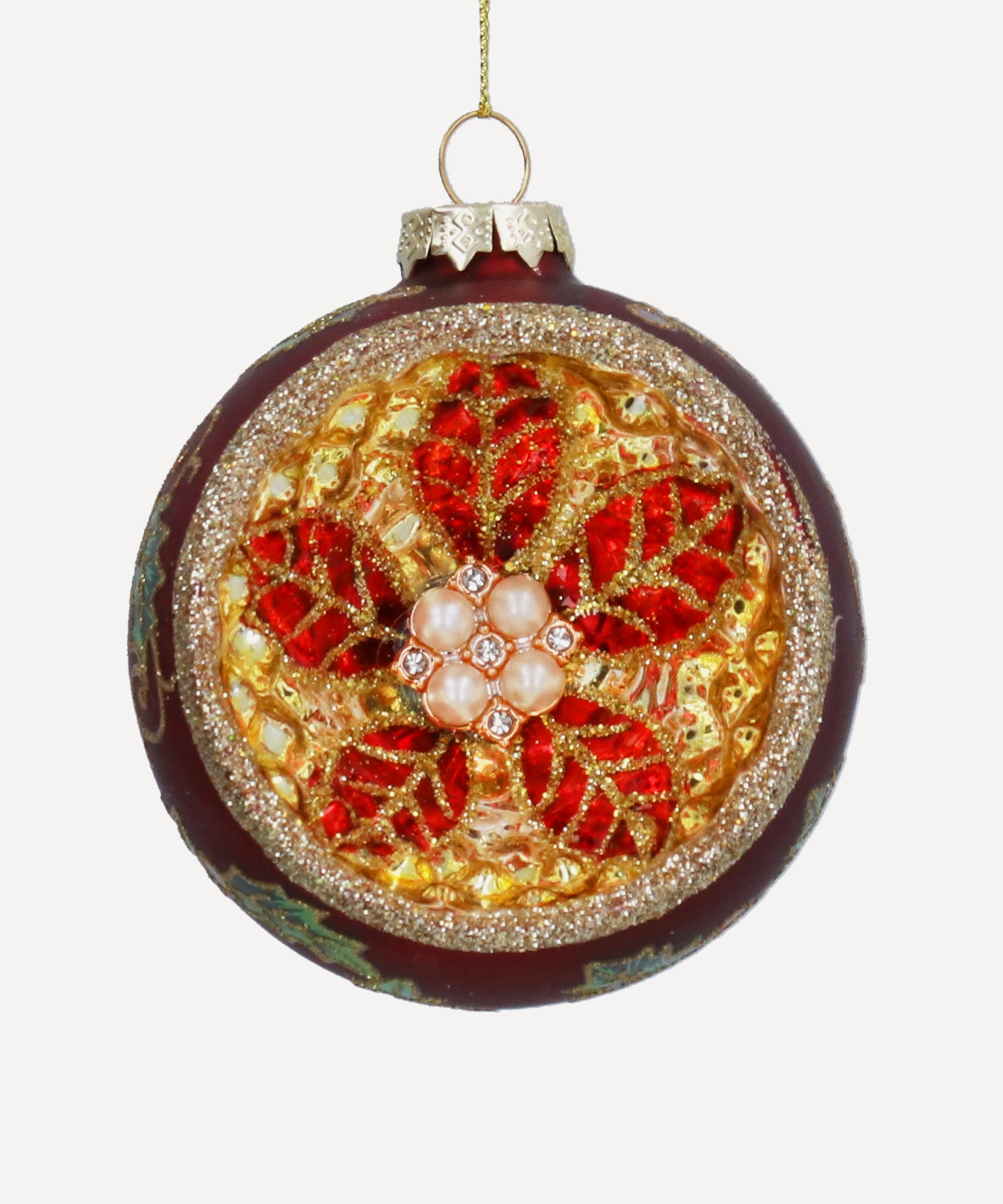 Christmas - Red Leaves with Gold Dimple Glass Ornament image number 0
