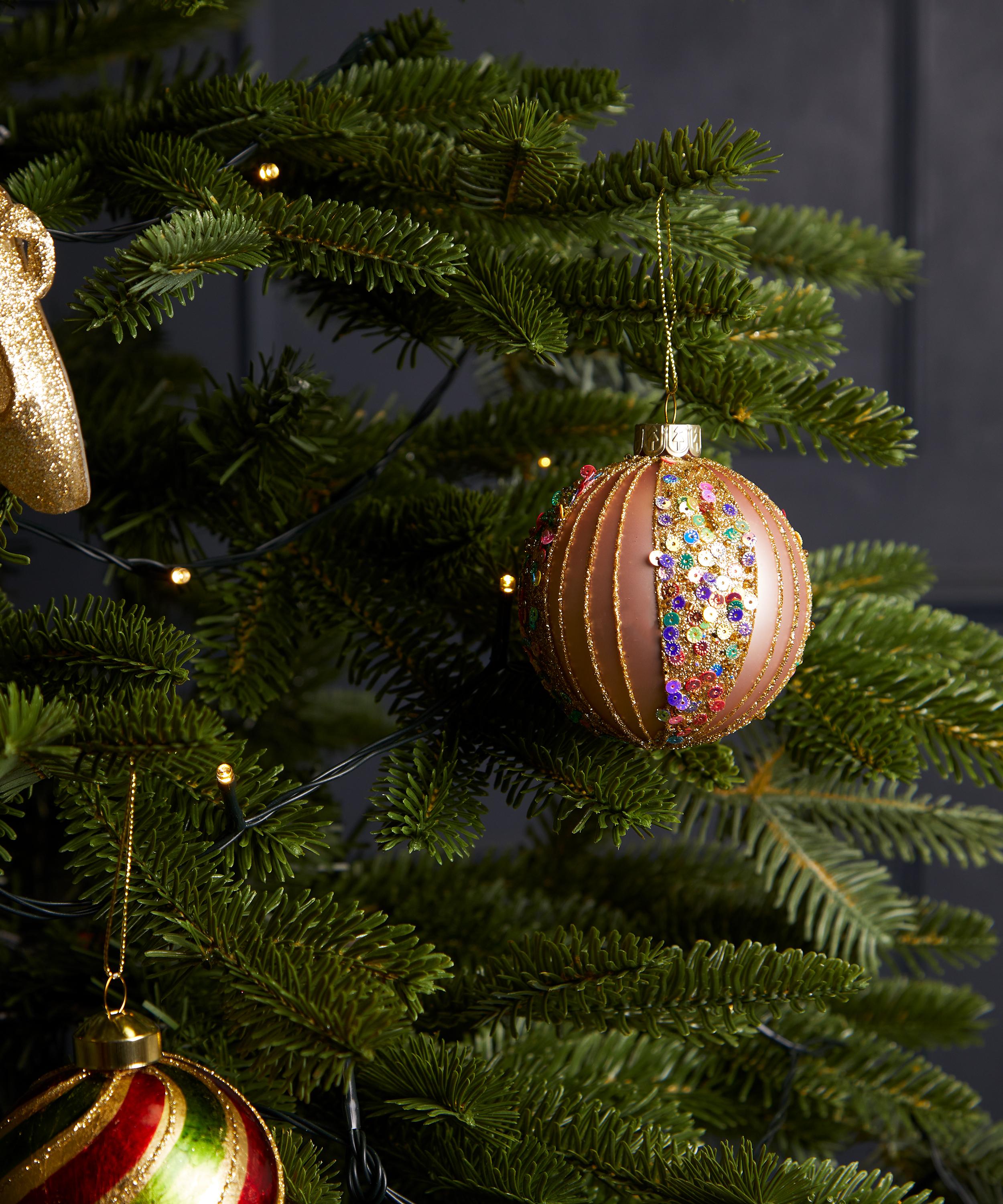 Christmas - Sequin Stripe Matte Pink Glass Ornament image number 1