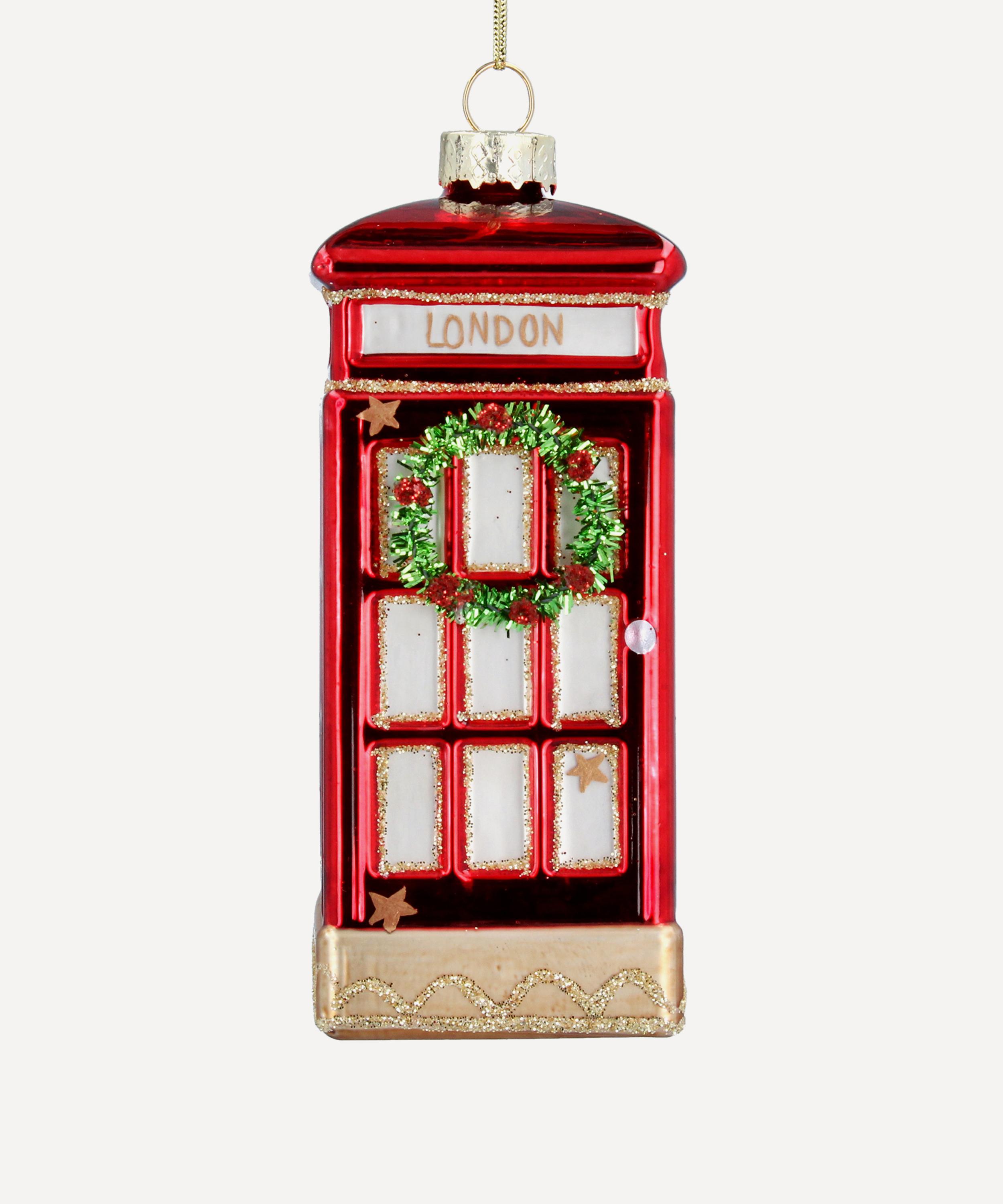 Christmas - London Phone Box with Wreath Glass Ornament image number 0