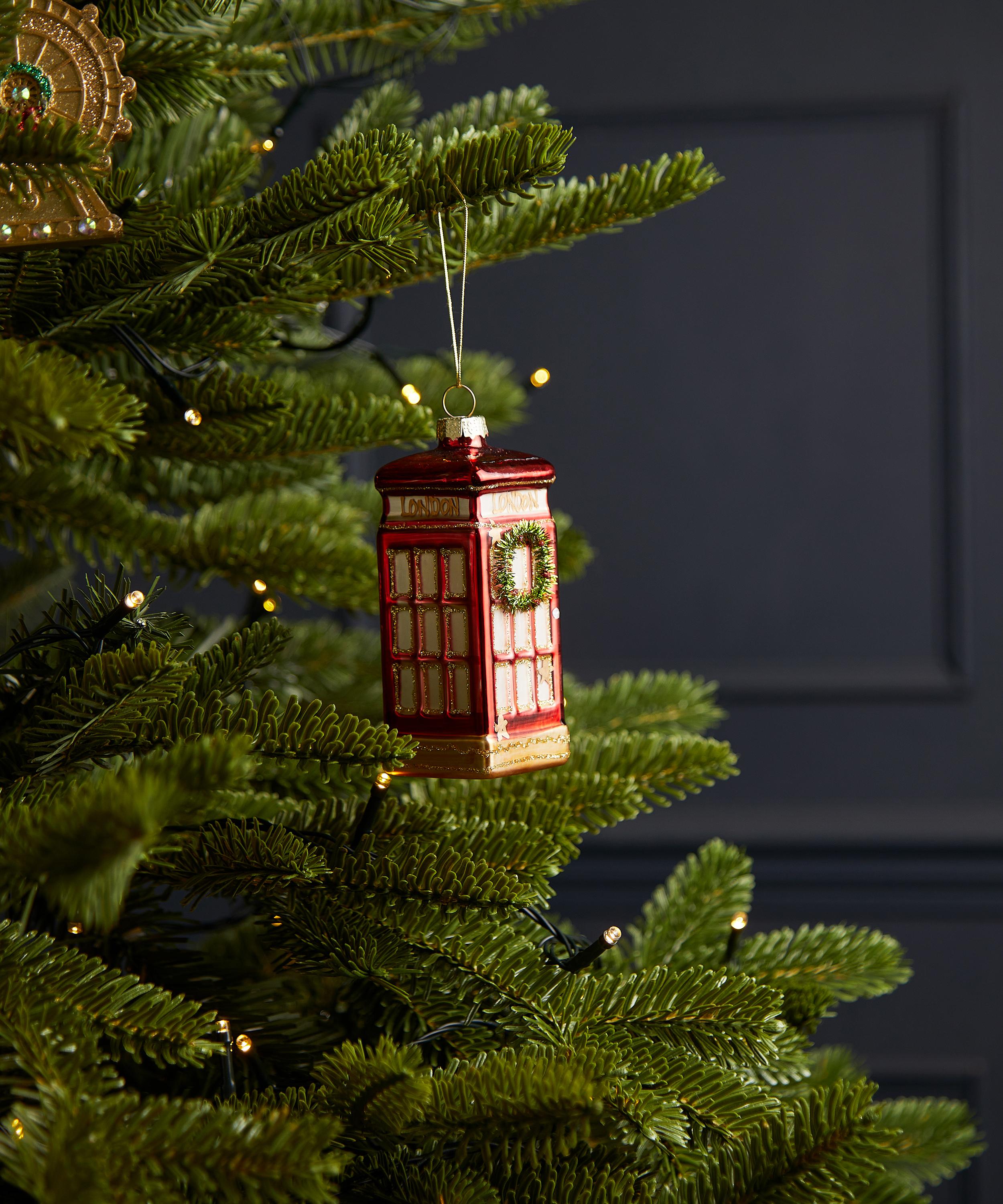 Christmas - London Phone Box with Wreath Glass Ornament image number 1